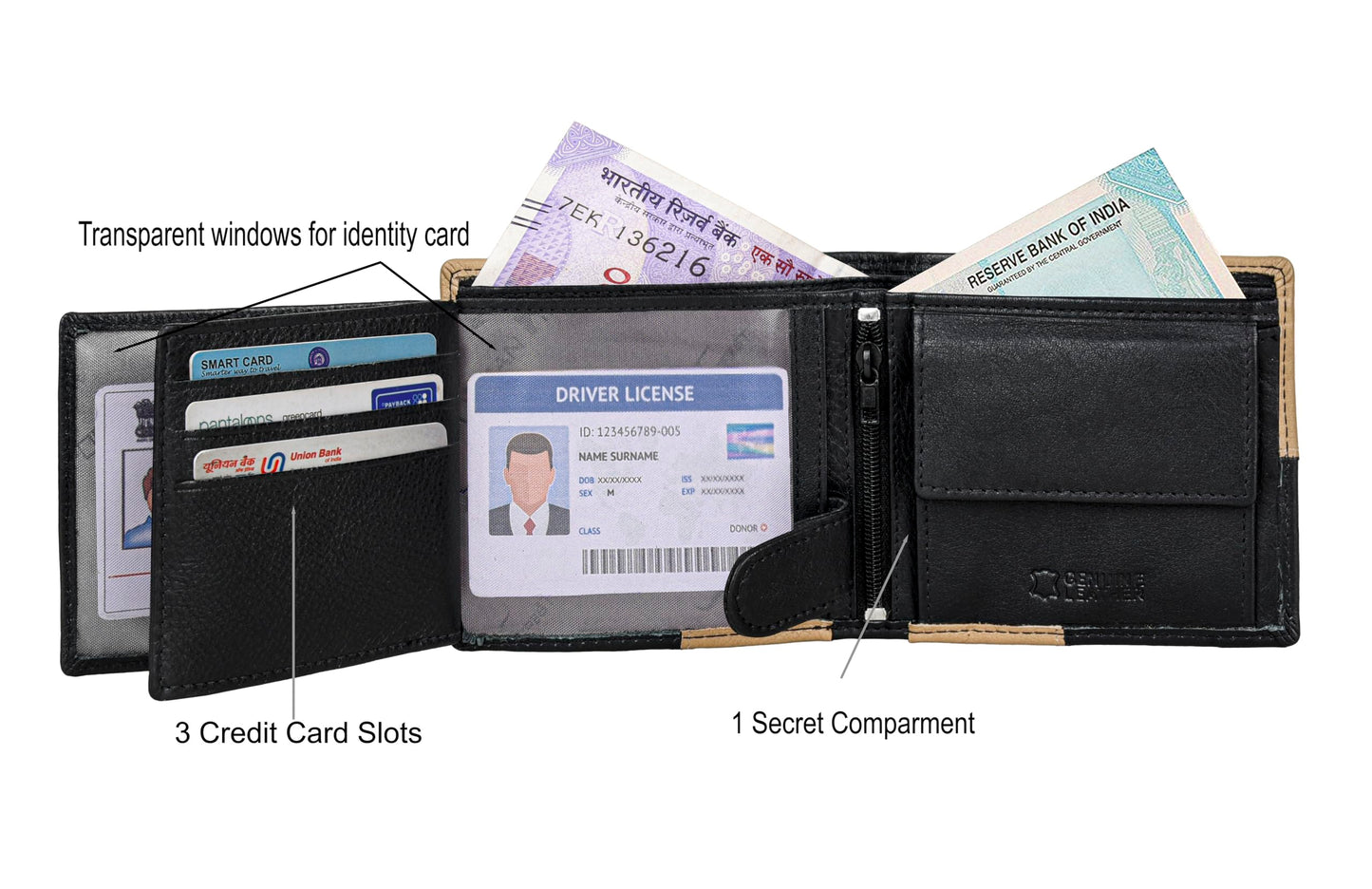 URBAN FOREST Chester Black/Beige Leather Wallet for Men