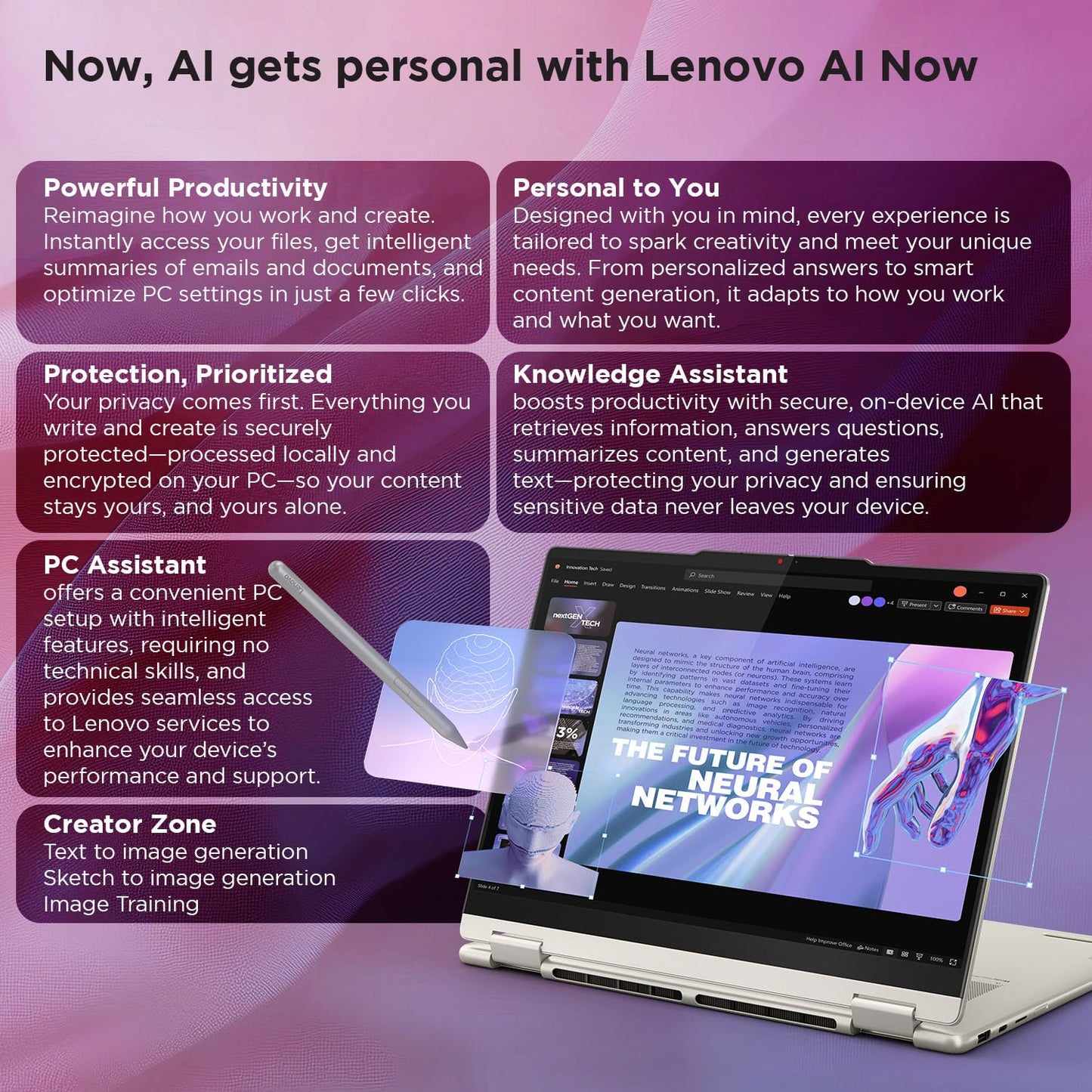 Lenovo Yoga 7 2-in-1, Intel Core Ultra 7 258V, 32GB RAM, 1TB SSD, WQXGA+ OLED, Copilot+ AI PC, 14"/35.5cm, Win 11, Office 2024, Seashell, 1.38Kg, 47 Tops, Yoga Pen, 83JQ000NIN, Convertible Laptop