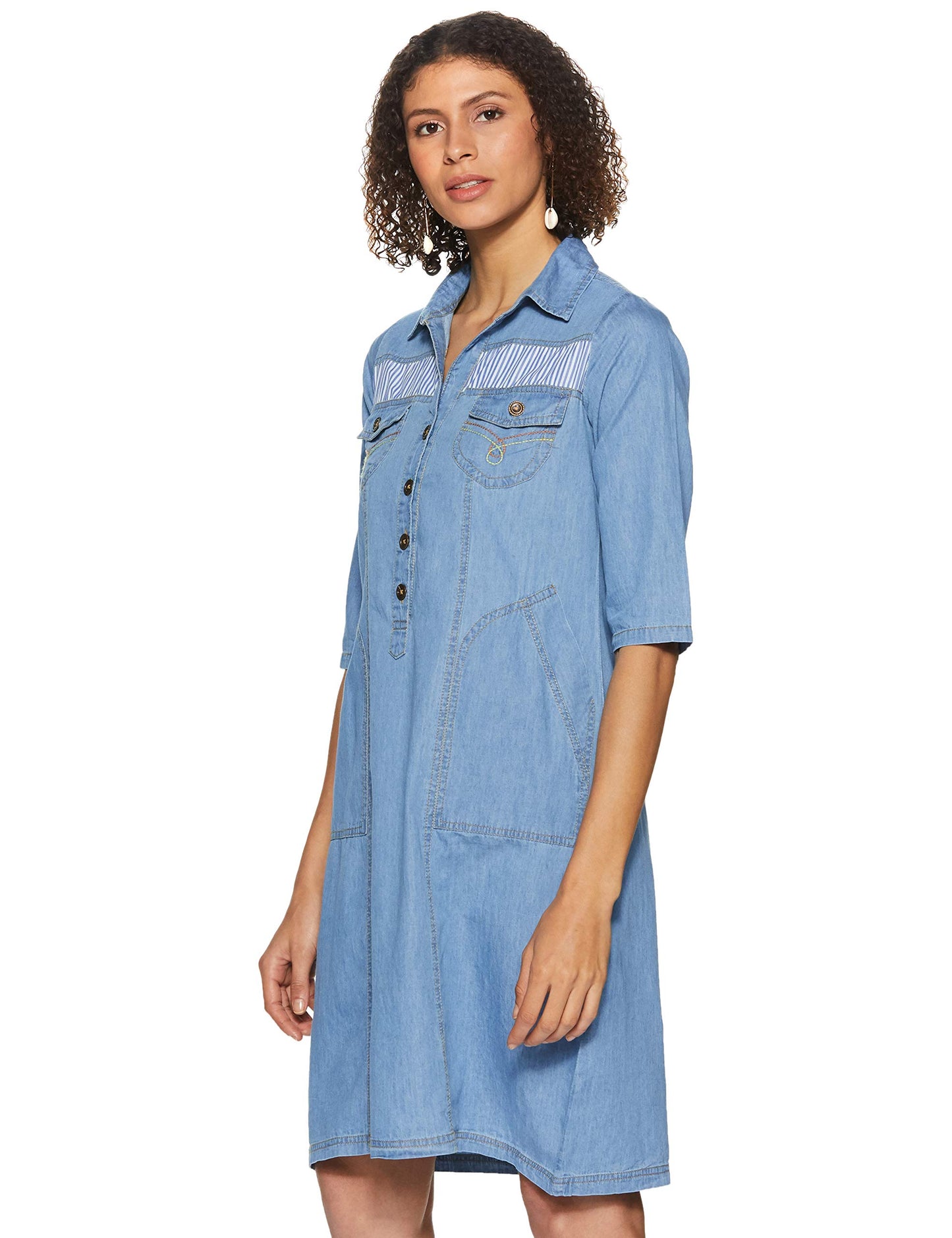 pluss Women's Georgette a-line Knee-Long Dress (LDR4729-BATAWASH_Blue_M)