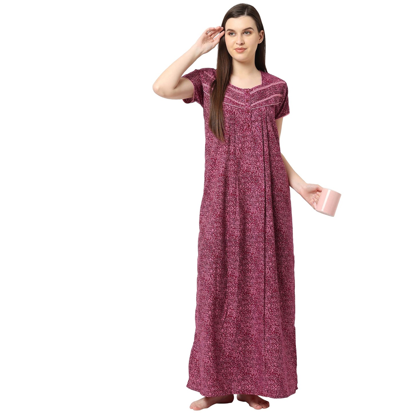 Sweet Dreams Women's Cotton Maxi Casual Regular Nightgown (FF-310915 Pink XL)