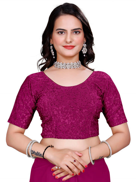 Kipzy Women's Stretchable Blouse with Round Neck & Half Sleeves | Soft Comfortable Fabric | Perfect, Saree, Lehenga, Skirt | Ready to Wear Ethnic Top for Women & Girls (Rani, 44)