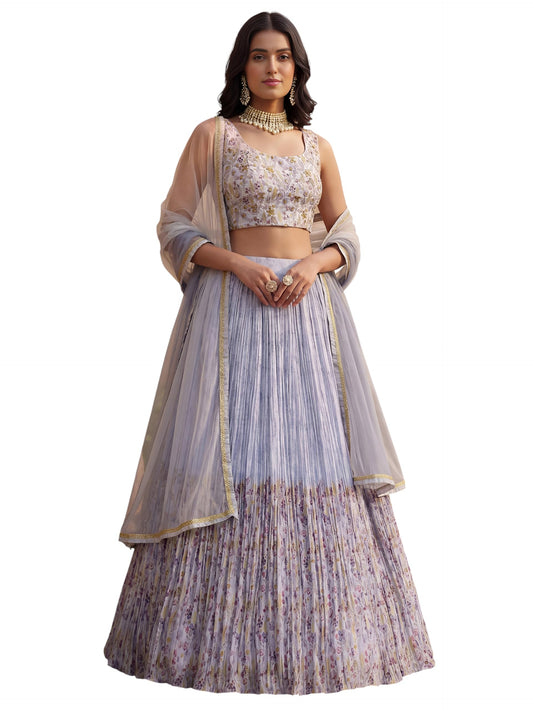 Zeel Clothing Digital Print Mirror Hand Work Georgette Lehenga Choli with Dupatta (5100-Blue-Women-Stylish-Lehenga-Choli; Free Size)