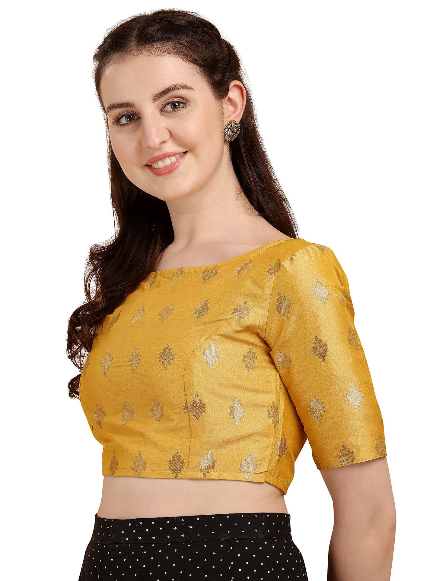 OOMPH! Women's Indian Ethnic Wear Designer Zari Work Boat Neck Half Sleeve Readymade Non - Padded Blouse for Saree and Lehnga and Palazzos or Skirts for a Fusion Twist.