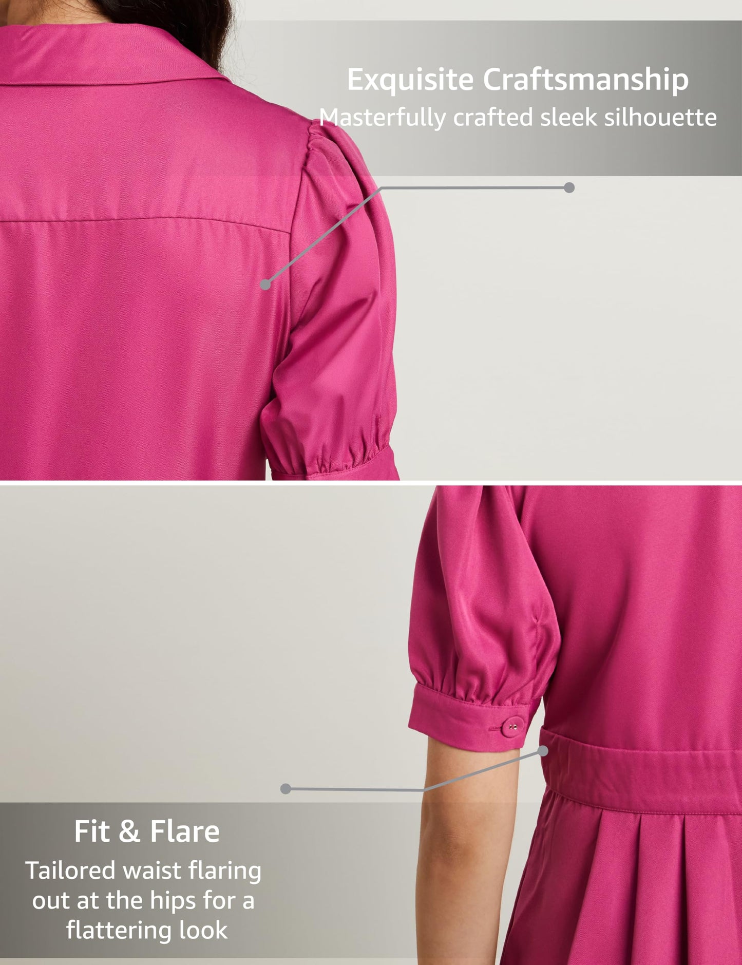 Symbol Premium Women's 'Desk-to-Dinner' Fit & Flare Wrap Dress (Midi Length | Stylish) (SBP-SS24-WDR-607_Magenta Pink_XL)