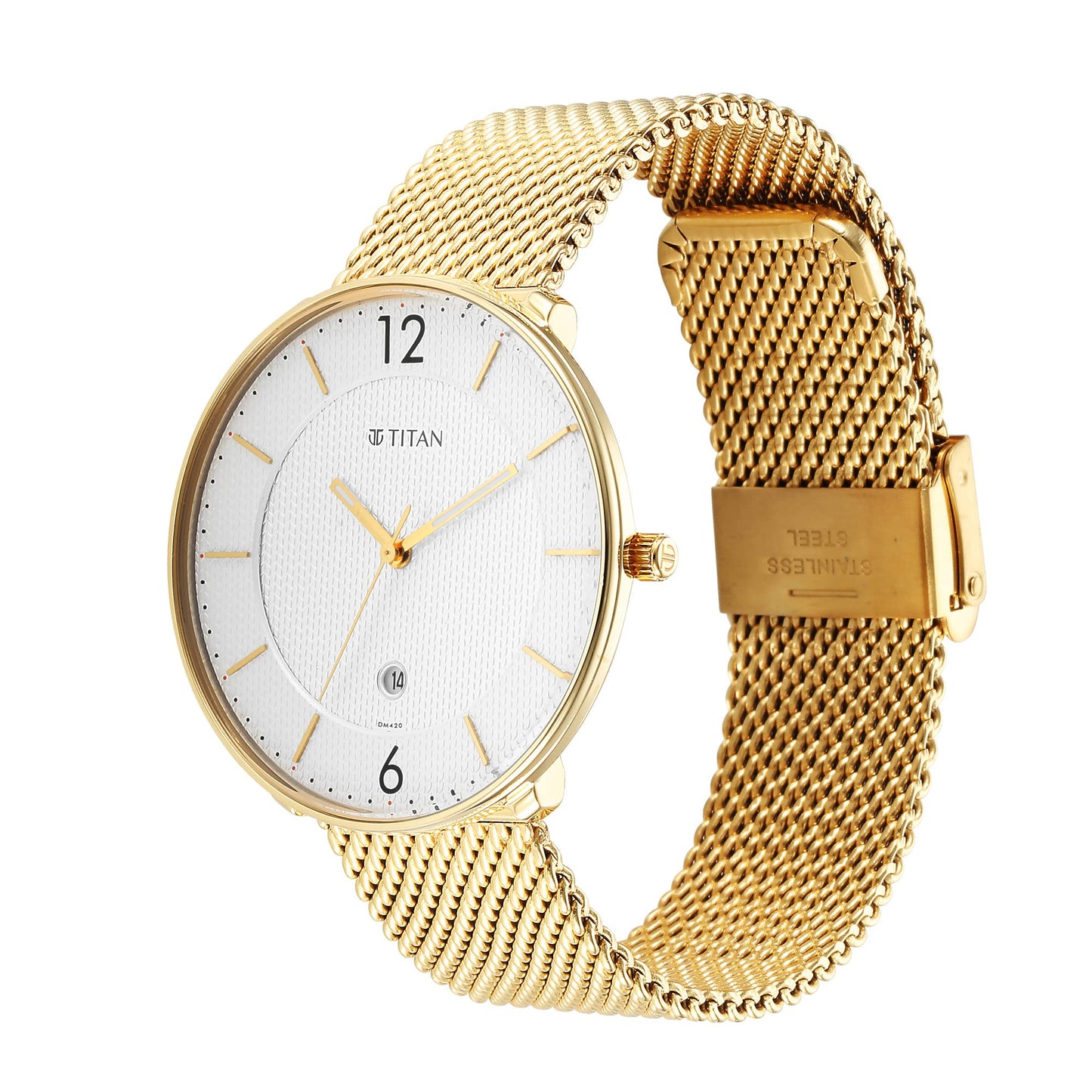 Titan Black and Gold Quartz Analog with Date Silver Dial Stainless Steel Strap Watch for Men-NS1849YM01/NT1849YM01