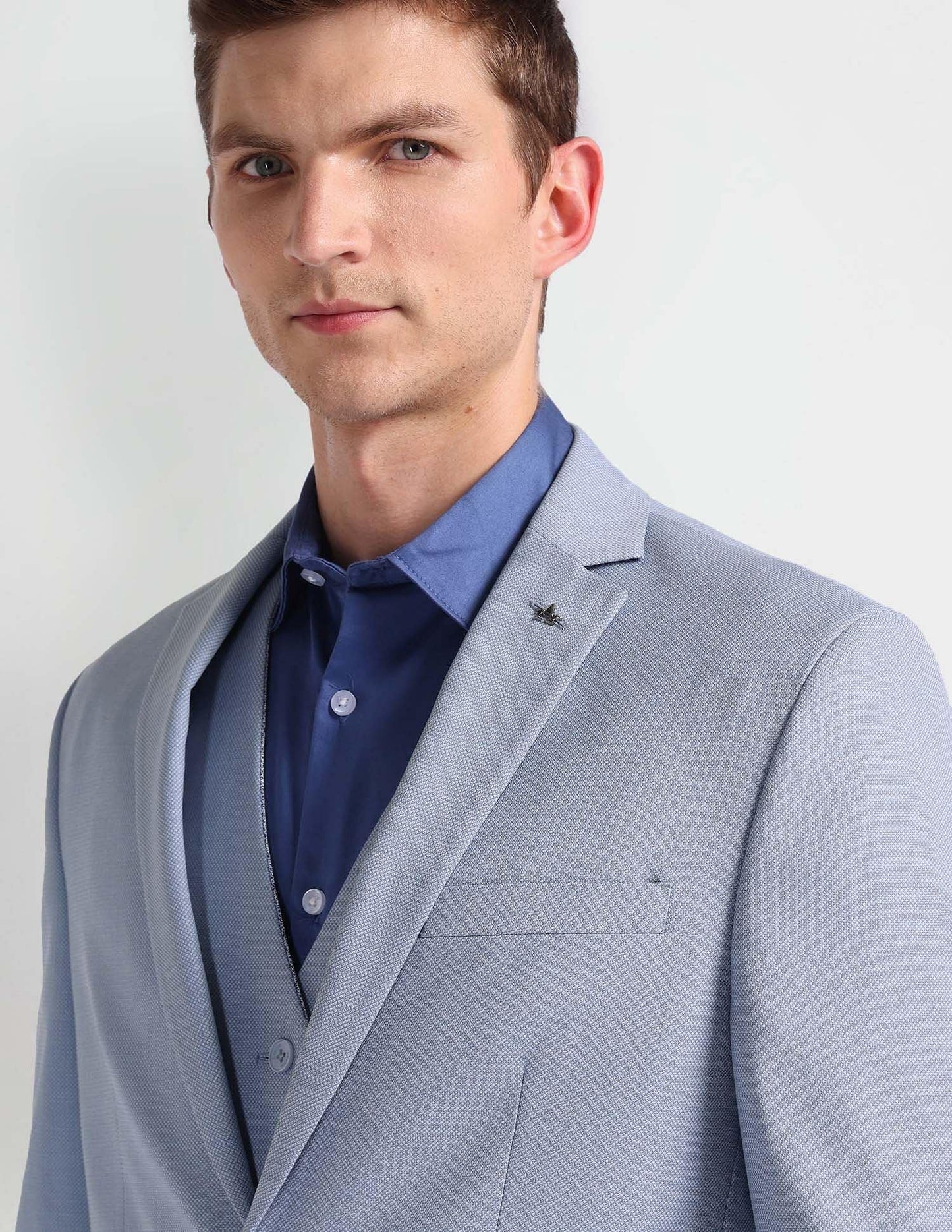 Arrow Men's Polyester Single Breasted Business Suit Pants Set (ARAHSU5500_Blue