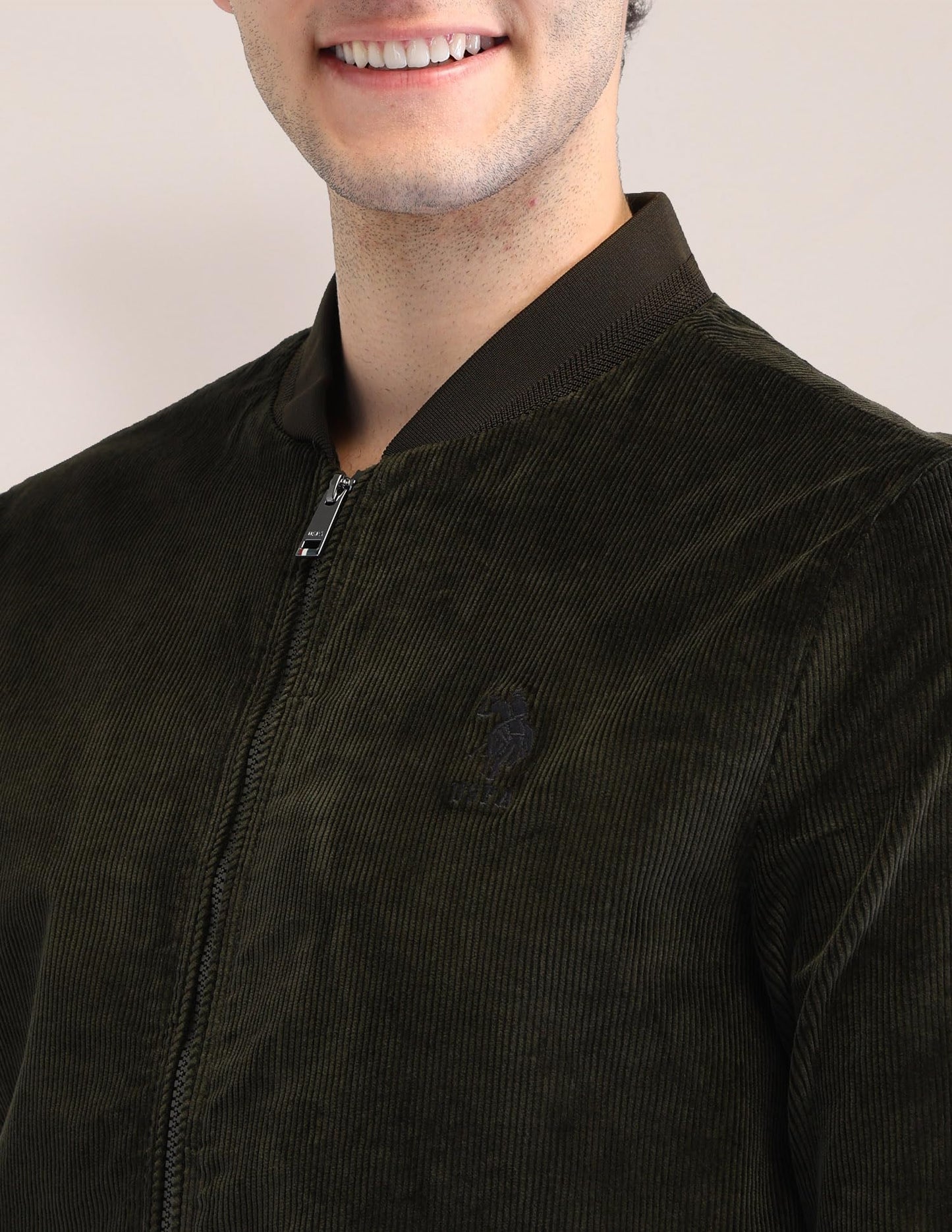 U.S. Polo Assn. Men's Green Textured Mock Collar Long Sleeve Casual Polyester Regular Fit Jacket (USJCK547_Green_3XL)