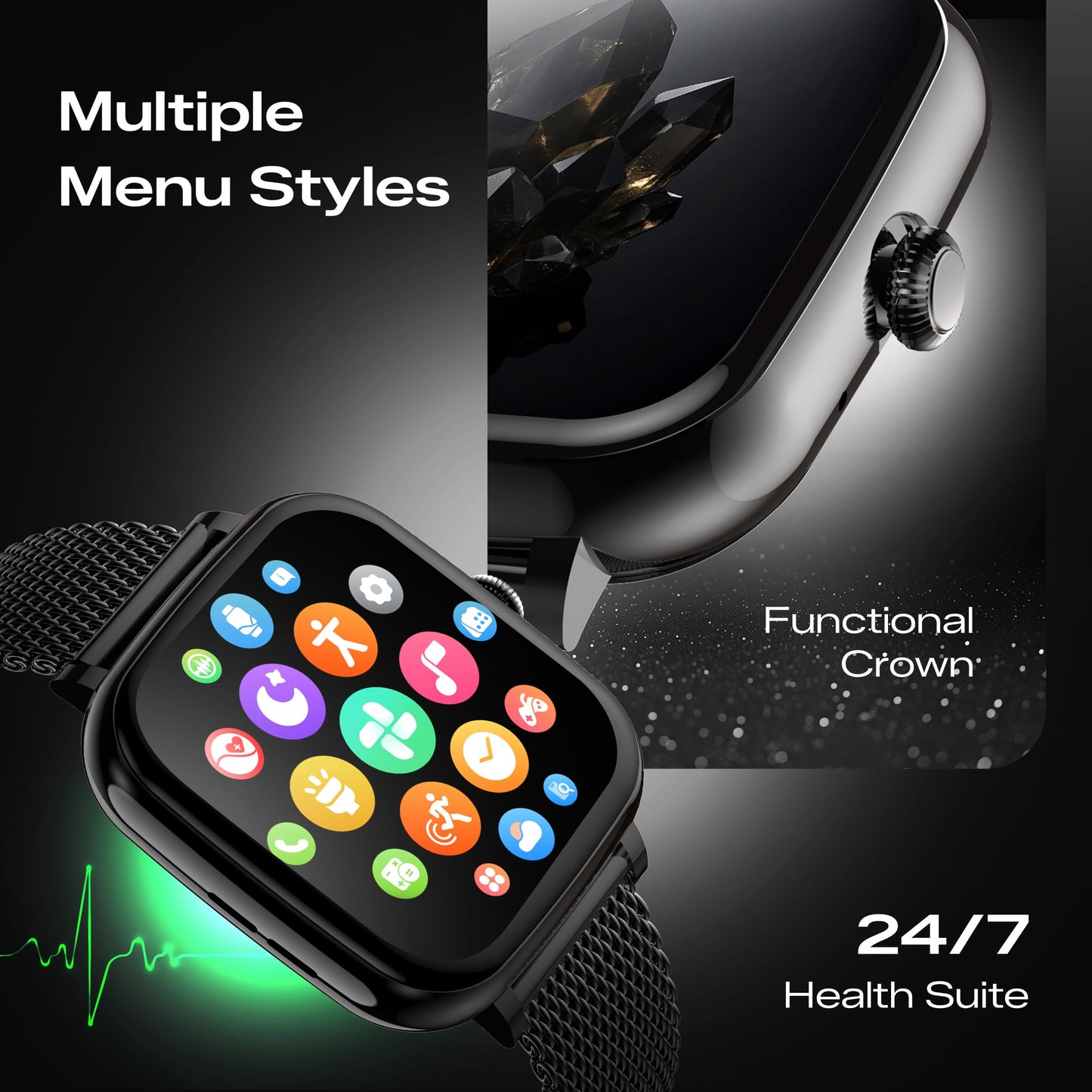 Fastrack Noir Rizz Women Smart Watch with 1.72" inch Ultra HD Display,Womens Health,AI Watchface & AI Chat,Functional Crown,24/7 Health Suite,BT Calling,IP68,additional silicone strap,Games- Rose Gold