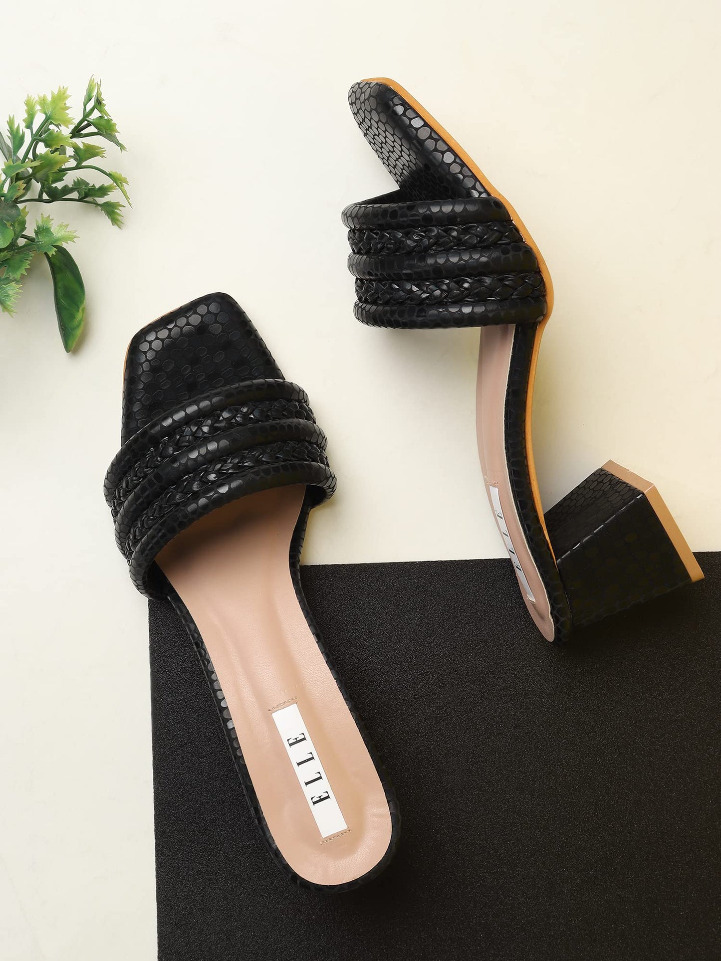 ELLE Women's Black Block Sandals