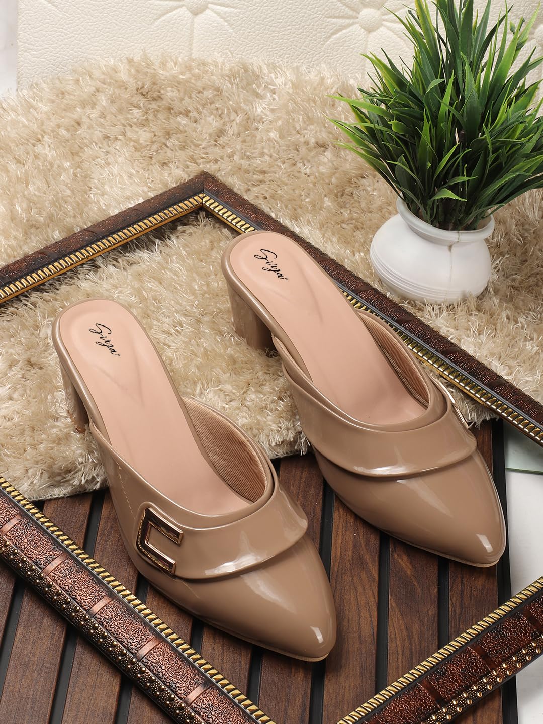 SVYA Women's Pointed Toe Block Heels for Office, Party and Formal Occasions for Girls (Tan, UK Footwear Size System, Adult, Women, Numeric, Medium, 5)