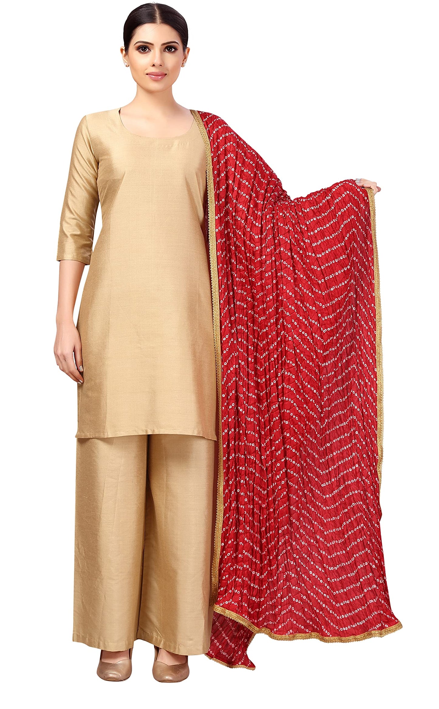 Studio Shringaar Women's Vegan Silk Bandhni Dupatta (42" X 2.5 Meters, Maroon)