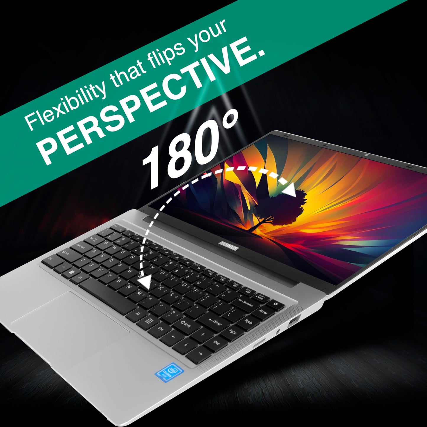 ULTIMUS APEX Laptop Intel Celeron Dual Core 8 GB LPDDR4 512 GB SSD Expandable~1TB 14.1 FHD IPS Laptop Anti-Glare Ultra Thin Bezel 180° Hinge 3.0x3 USB HDMI SD Card Slot Win 11 Home 1.25KG Silver