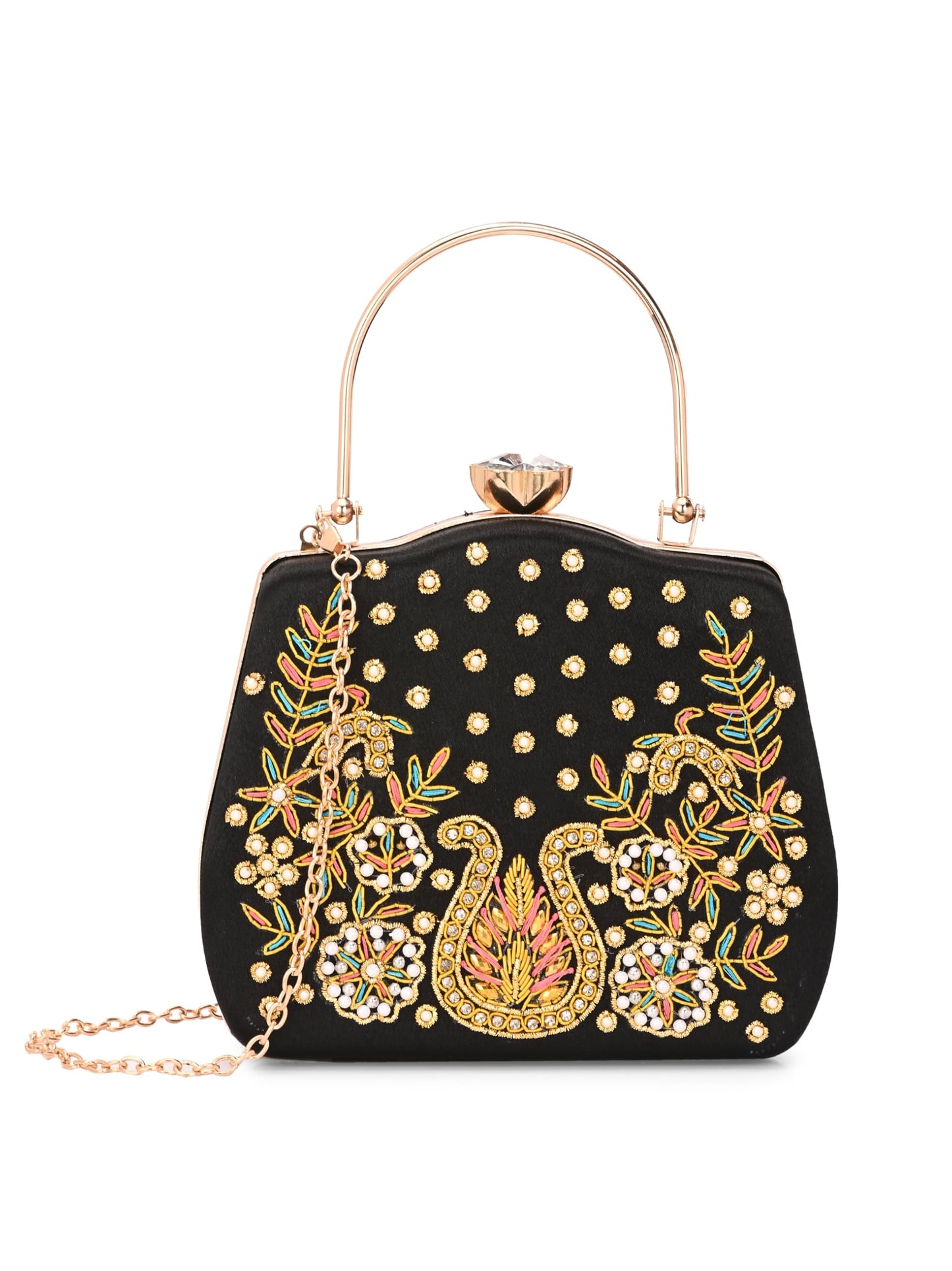 TOOBA Handicraft Beautiful Bling Box Clutch Bag Purse for Bridal, Wedding Bag for Women & Girls Black