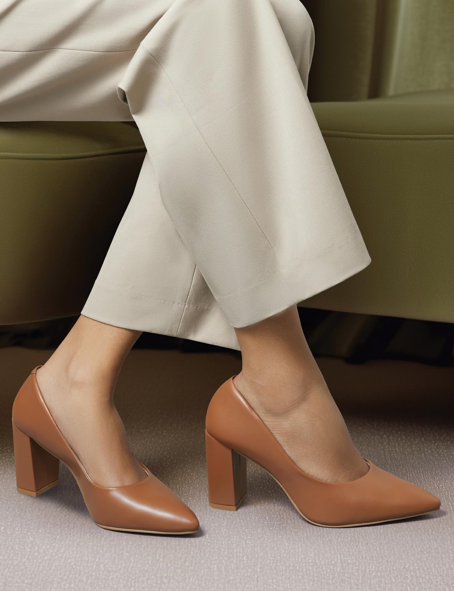 Symbol Premium Women's Block Heel Tan Pumps_5 UK (AZ-SPW-FTW-PU03)