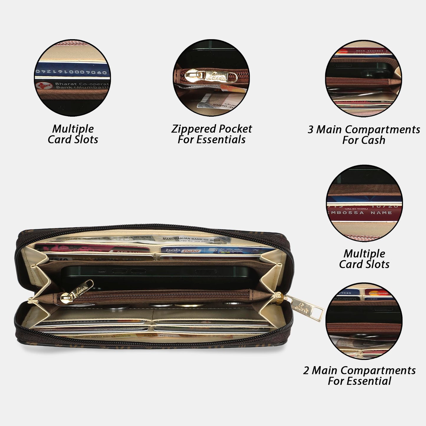 Lavie Women's Sacy Monogram LL Print Large Zip around Wallet | Ladies Purse Handbags