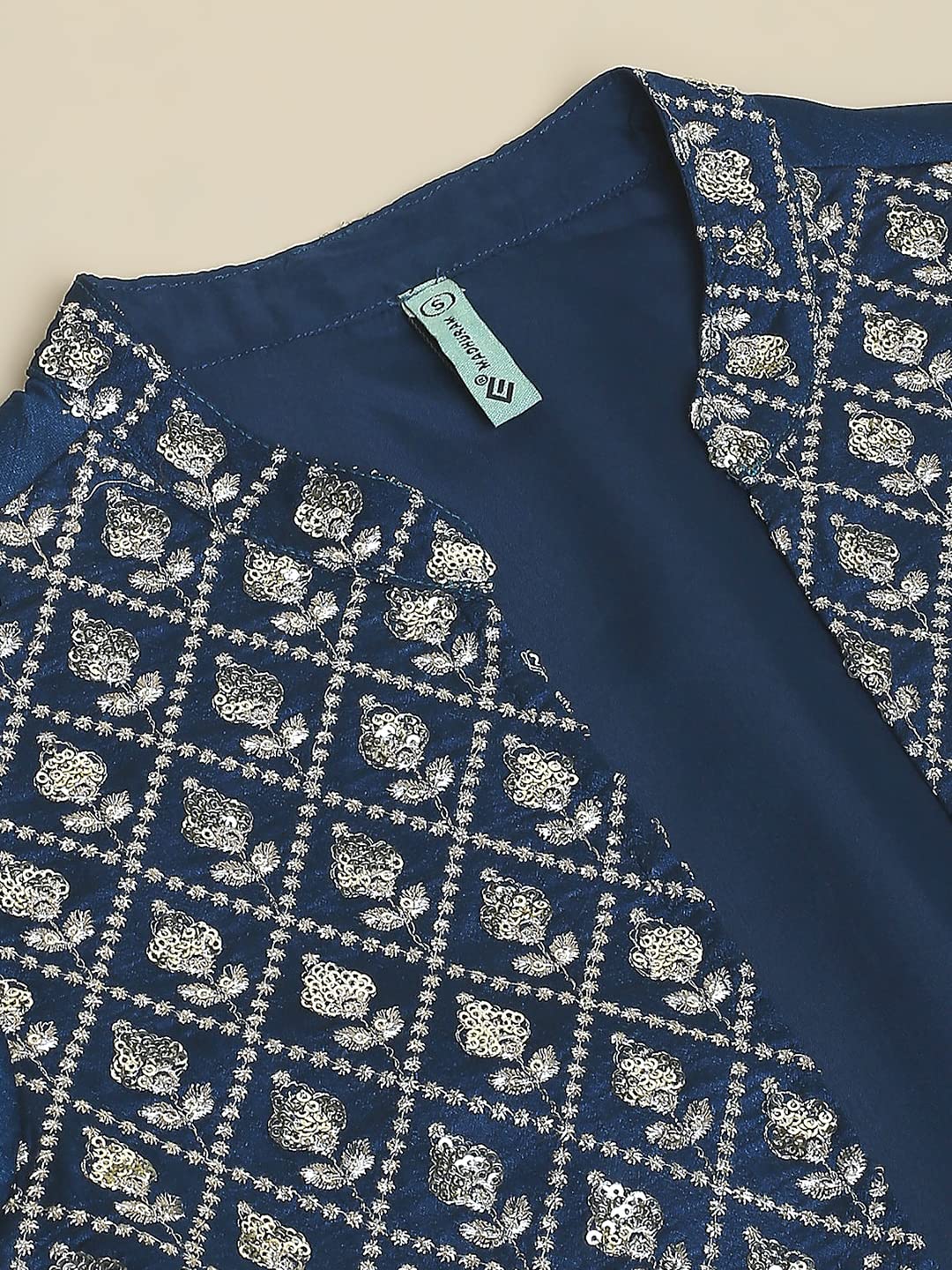 madhuram Women's Long Gown for Solid Silk with Heavy Embroidery and Hand Work Belt and Jacket with Round Neck Gown(M-2424) (in, Alpha, 4XL, Regular, Blue)