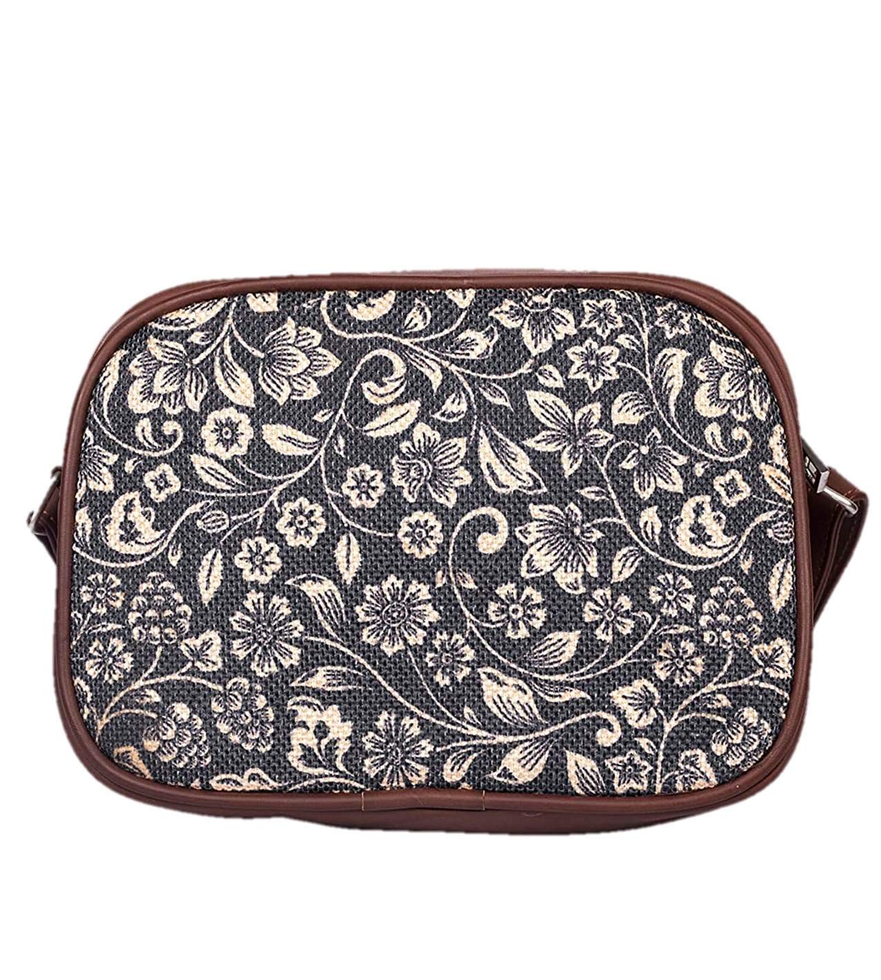 ZOUK Handmade Vegan Leather FloMotif Print Women's Sling Bags With Adjustable Shoulder Strap