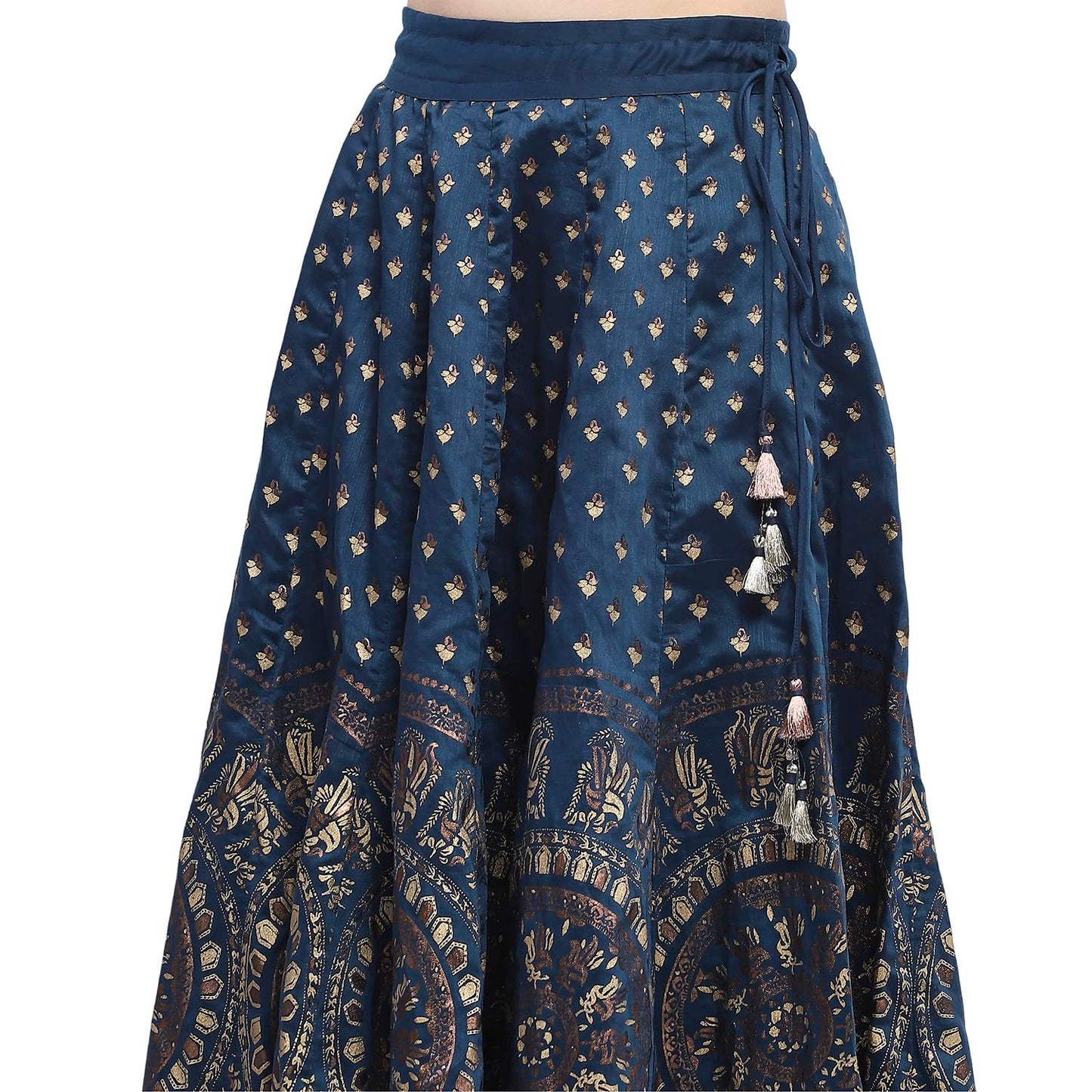 Biba Women's Chiffon Lehenga Set (FEST2766AW24BLU_Blue_34)