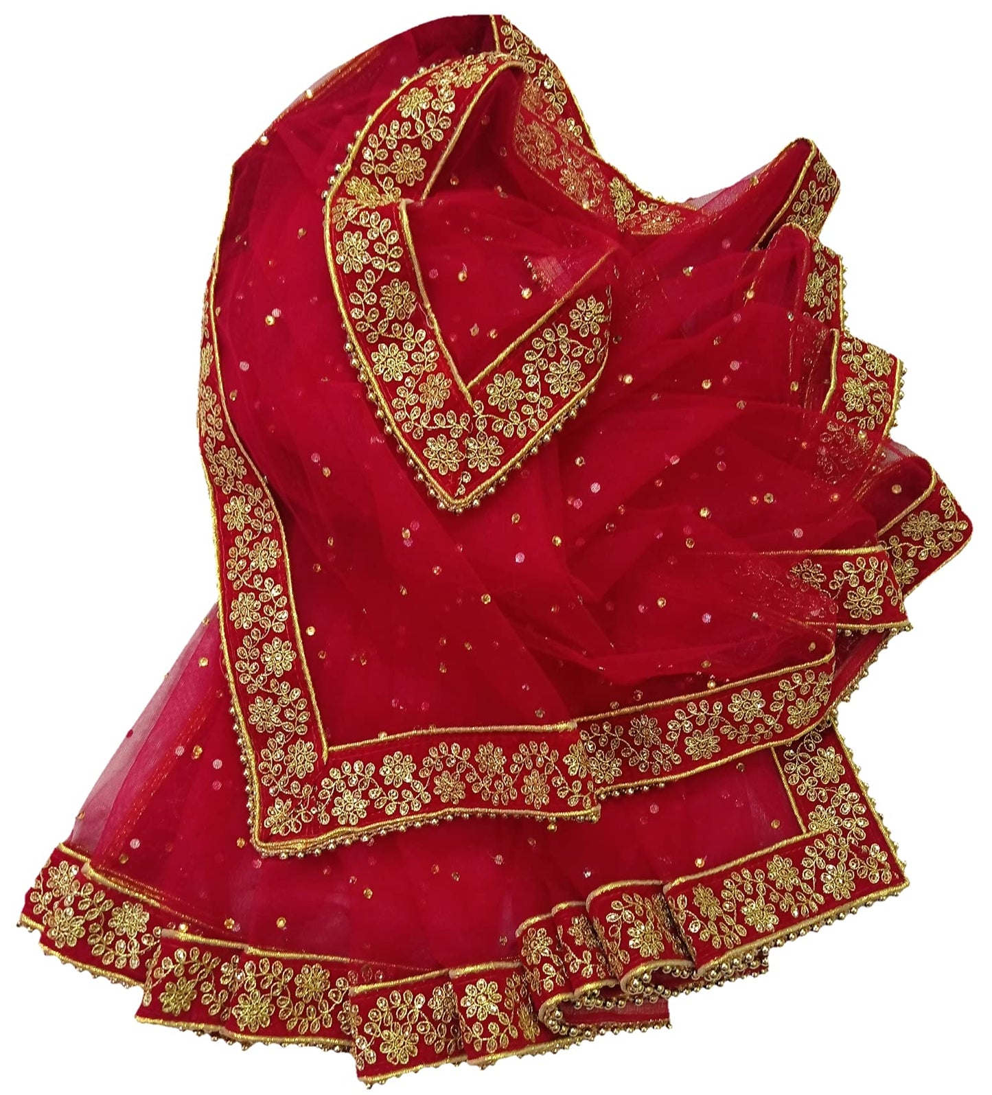 Navti Creations Women's Embroidered Net Dupatta (44652_Red_Free Size)