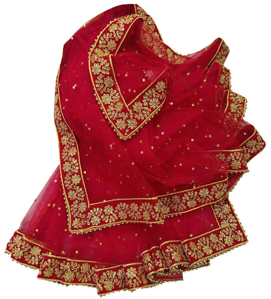 Navti Creations Women's Embroidered Net Dupatta (44652_Red_Free Size)