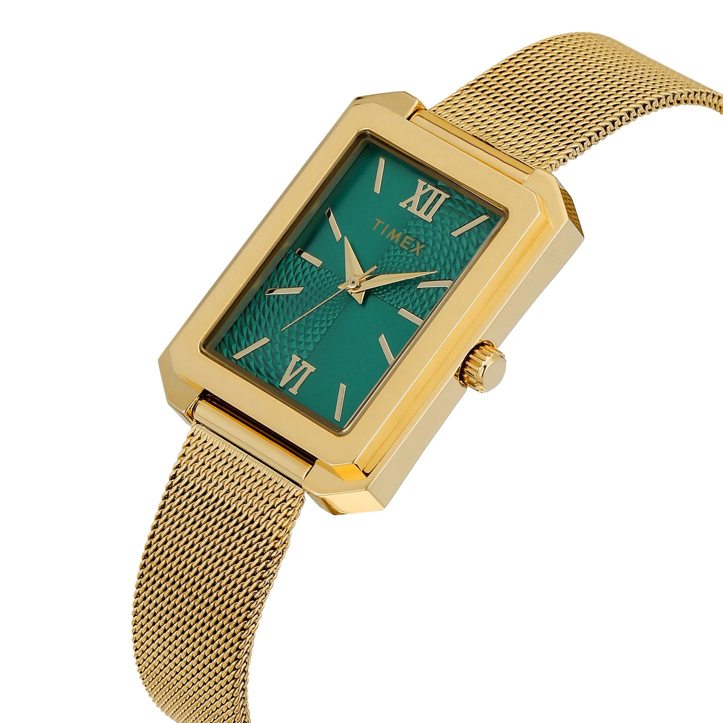 TIMEX Analog Watch for Women with Green Dial & Gold Stainless Steel Bracelet Band - Water Resistant Women's Wrist Watches -TWEL233SMU04