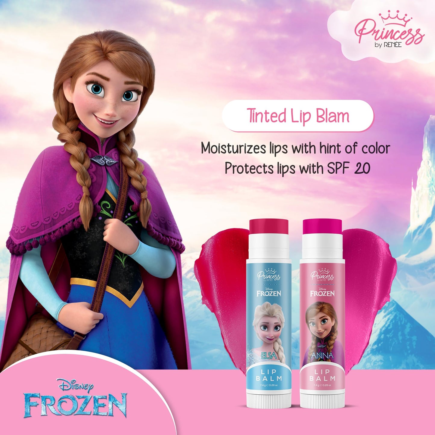 Disney Frozen Princess By Renee Gift Set, For Pre-Teen Girls, Includes Lipbalm, Lipstick, Lip Gloss, Nail polish & Makeup Kit - Includes Eyeshadows, Lip Butter, Lip Tint, Cruelty-Free & Vegan