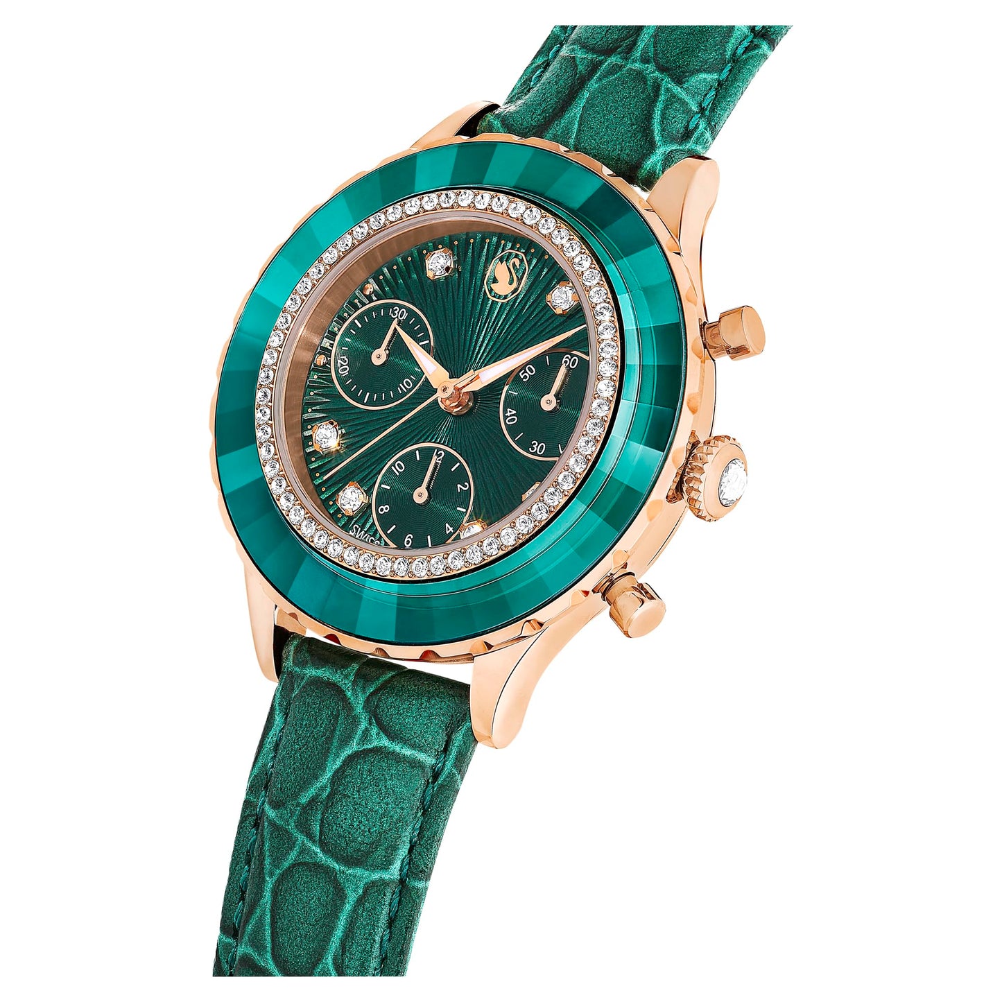 Swarovski Leather Analog Rose Gold Dial Women's Watch-5672931, Band Color-Green