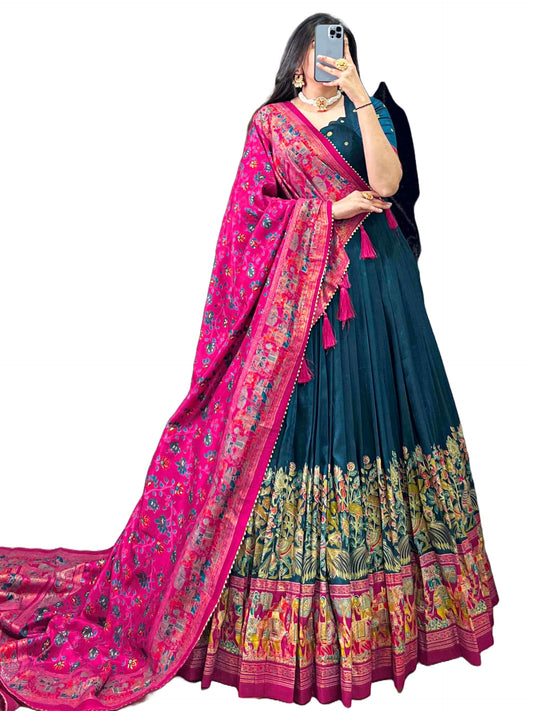 SD Collection Women's Navaratri Trending Designeer Tussar Silk Lehenga Choli Set With Dupatta And Blouse (BLUE)