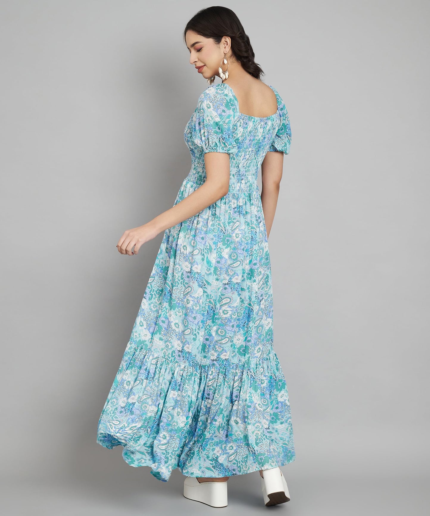 veldress21 Women Dress Maxi Stylish Casual Summer Dress Regular,Office Collage Wear Beachwear Long Dress Full (L) Blue