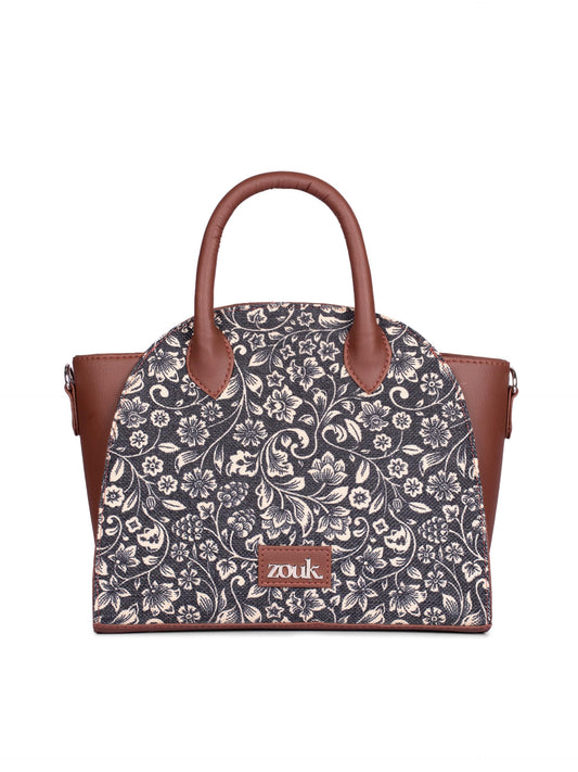 ZOUK Konkona City Satchel Bag - FloMotif | Jute | Vegan Leather Handcrafted With Detachable Sling Strap | Black