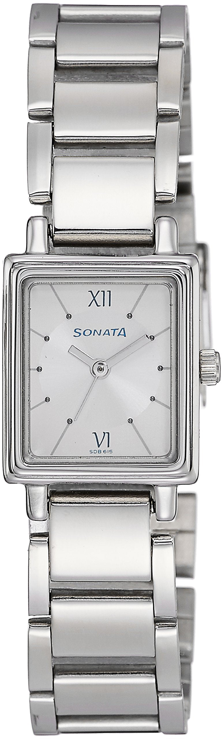 Sonata Quartz Analog Silver Dial Stainless Steel Strap Watch for Women-NS8080SM01