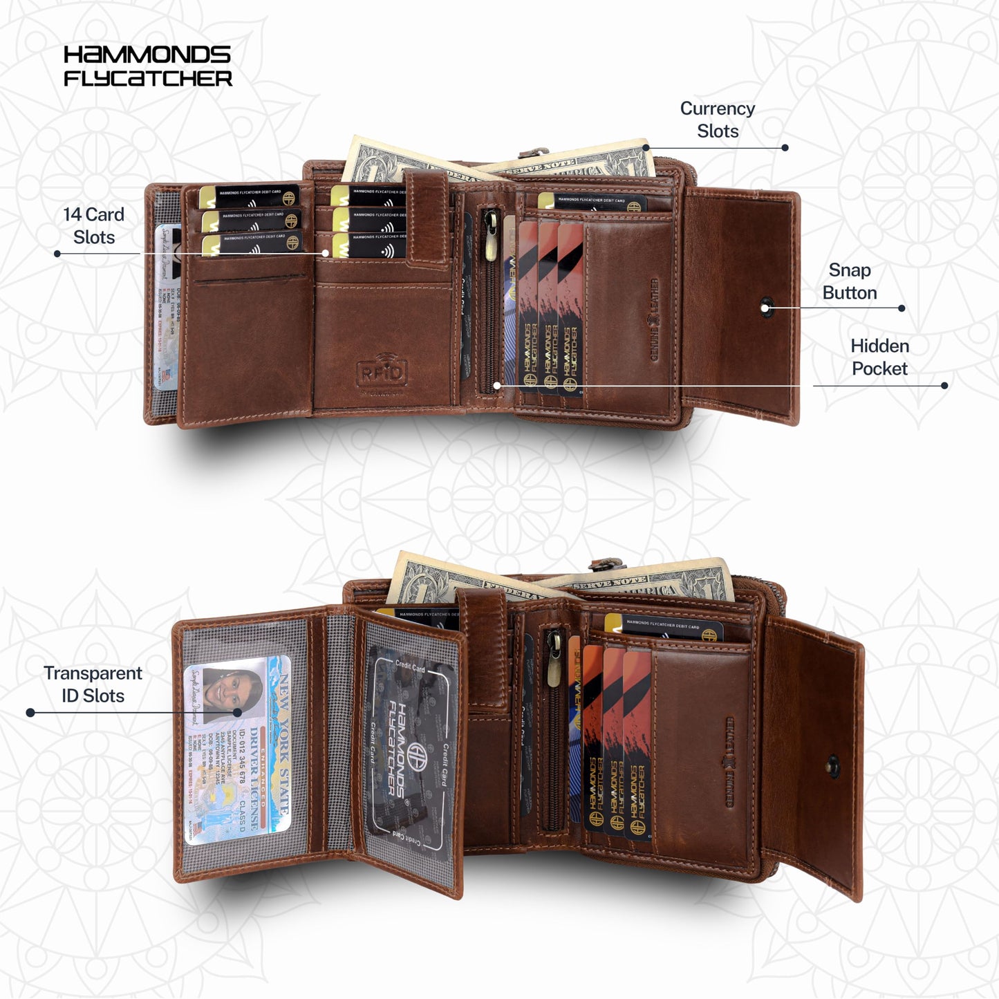 HAMMONDS FLYCATCHER Leather Ladies Wallet for Woman with 14 Card Slots - Clutch Purse for Women, Ladies Wallet for Women Stylish, Ladies Purse for Women Wallet, Gift for Womens - Blazing Brown