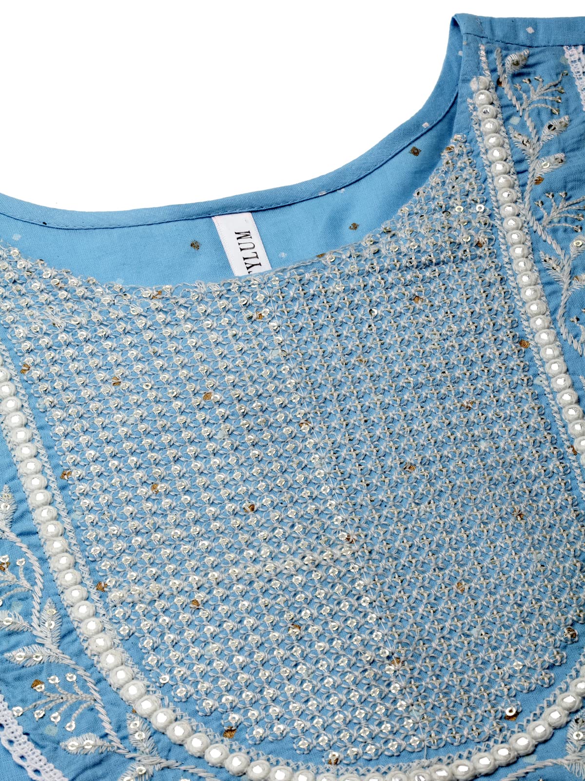 Stylum Women's Printed & Embroidered Cotton Anarkali Kurta Pant Dupatta Set