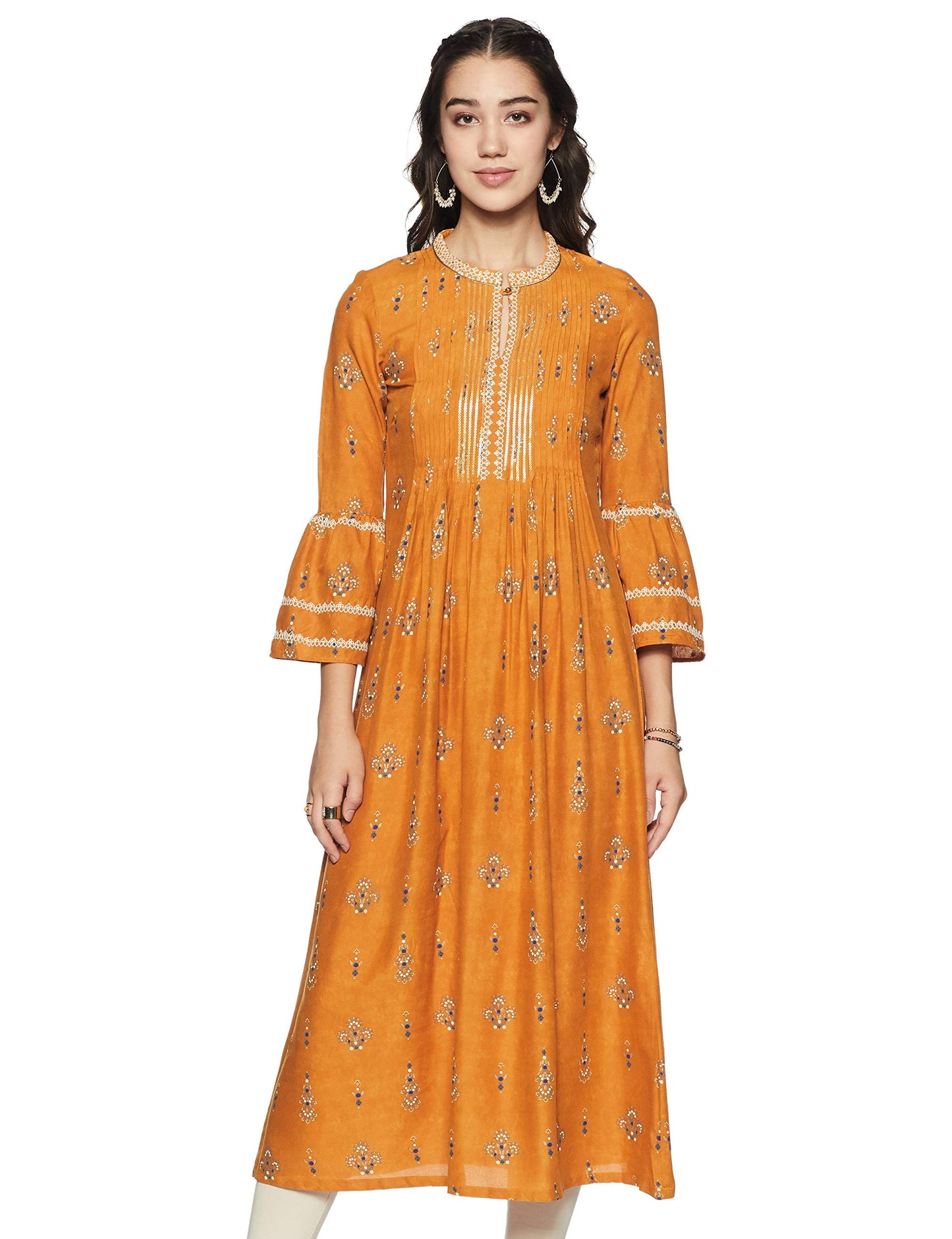 W for Woman Women's Rayon Kurta (19AUW12654-112755_Yellow_XS (6))