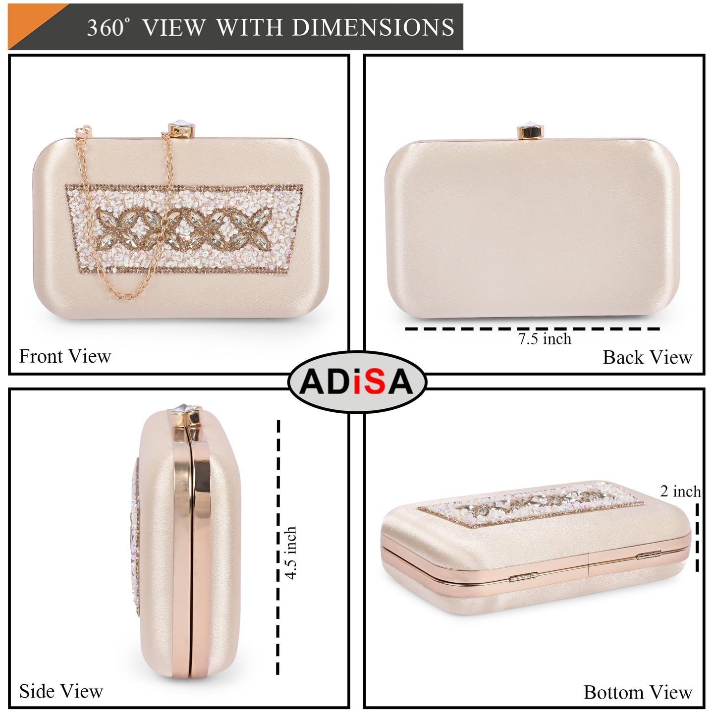 ADISA Beaded formal party clutch with gold chain for women and girls (CL108-GOL)