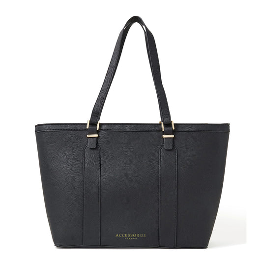 Accessorize London Women's Black Large Structured Laptop Tote for office use | Bags for women | Ladies Purse Handbag| Tote Bags for Women For Office Use, Work