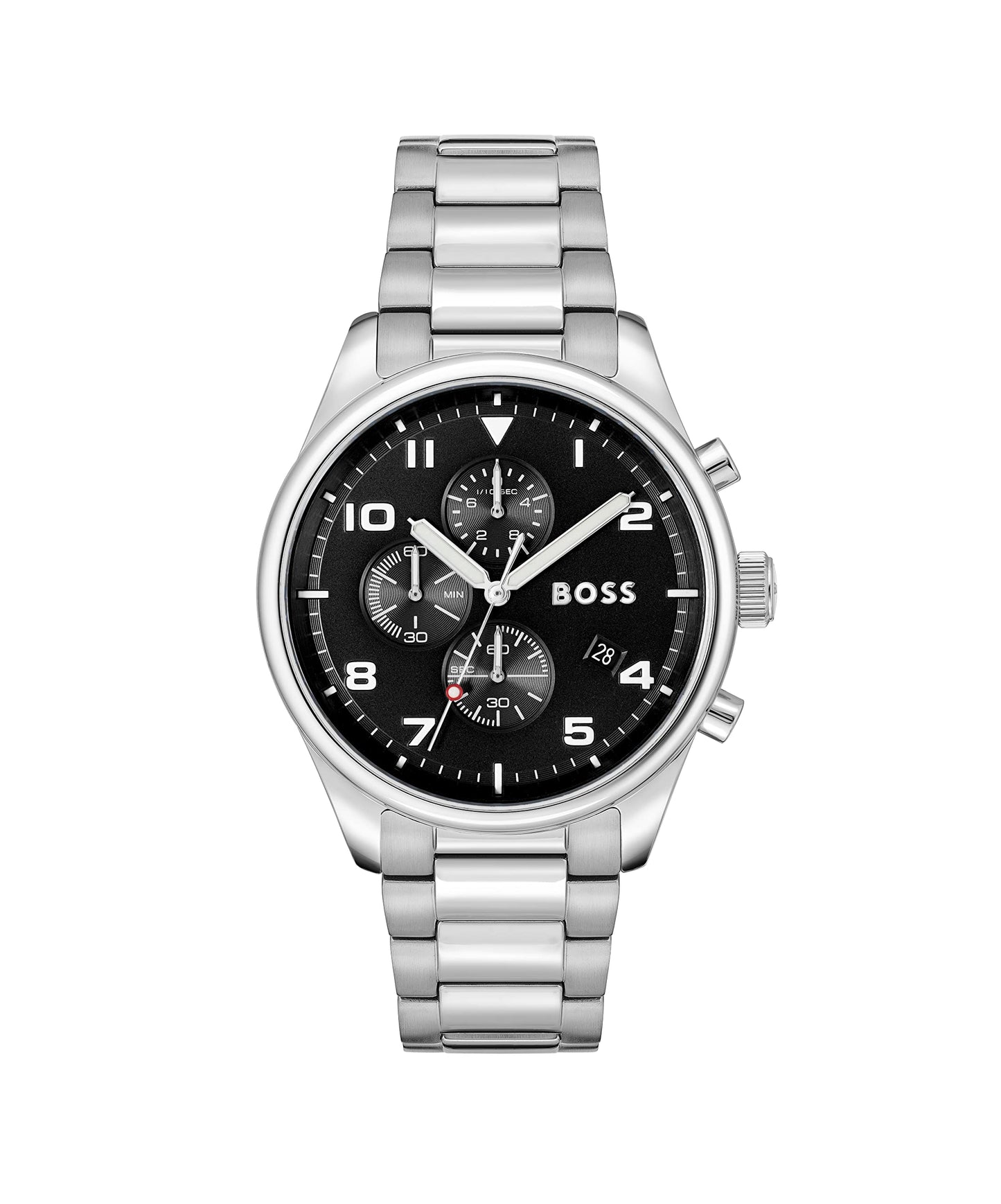 BOSS View Qtz Fashion Chrono Black Round Dial Men's Watch|Stainless Steel Material|Silver Color Band - 1514008