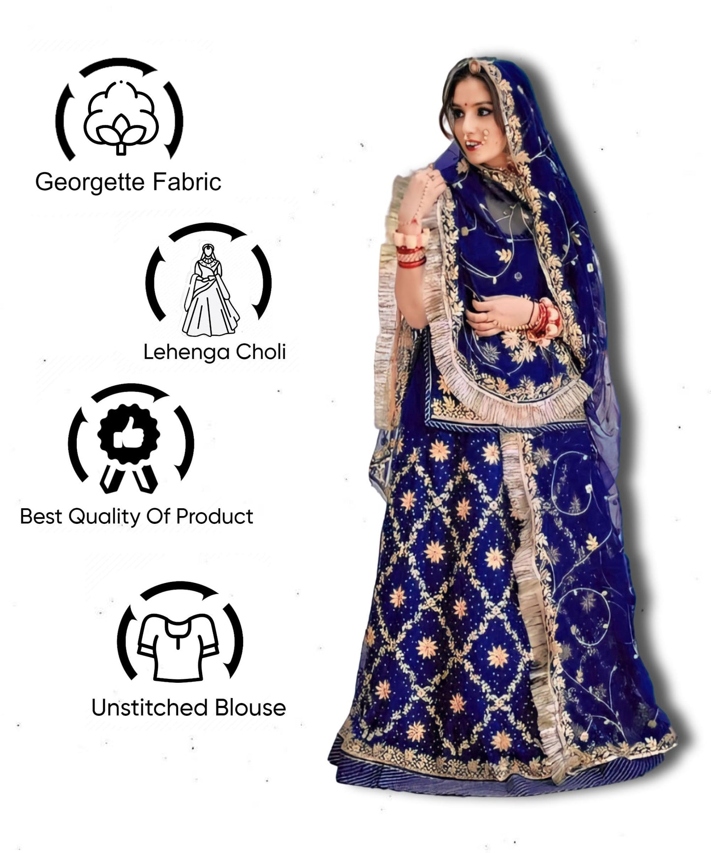 SHYAMLATA Fancy Heavy Embroidery Work Shimmer Silk Semi-stitched Rajputi Poshak For Women Rajasthani Lehenga Choli With Dupatta (Blue E)