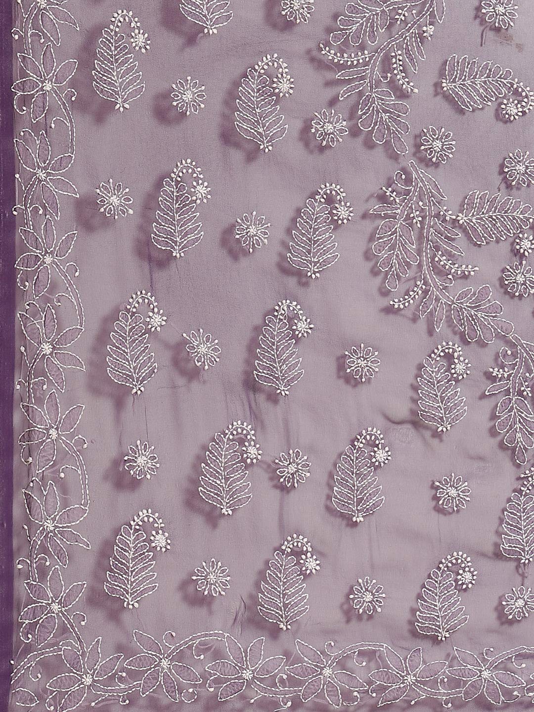 Ada Lucknow Chikankari Hand Embroidered Women's Georgette Saree with Unstitched Blouse Piece A130081 Purple