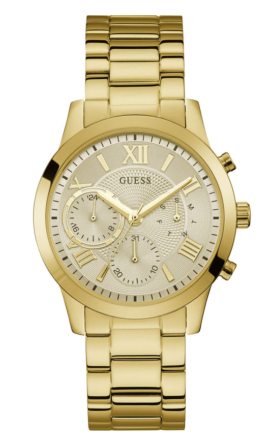 Guess Analog Champagne Dial Women's Stainless Steel Watch-W1070L2, Band Color:Gold