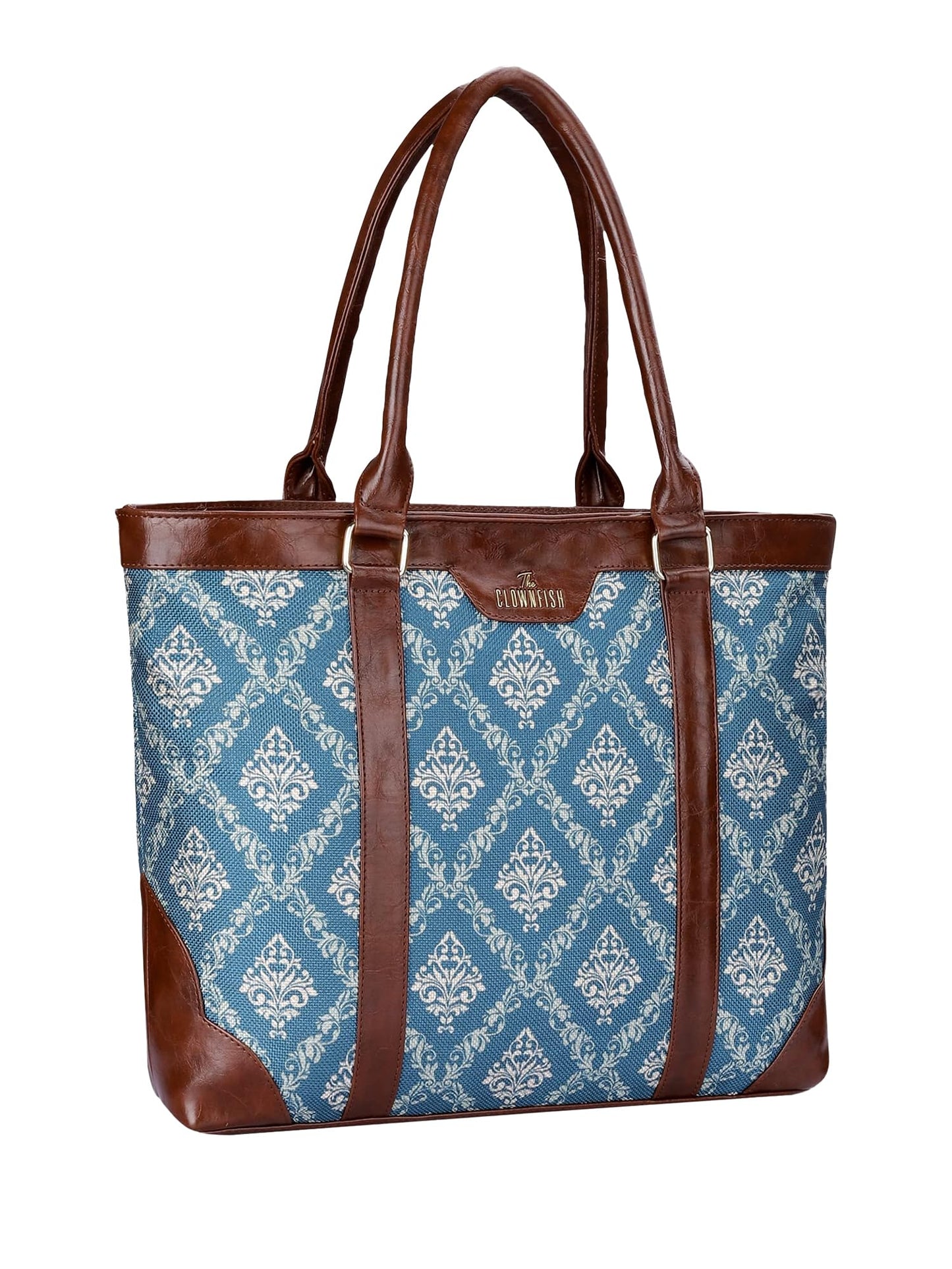 THE CLOWNFISH Miranda Series 15.6 inch Laptop Bag For Women Printed Handicraft Fabric & Faux Leather Office Bag Briefcase Hand Messenger bag Tote Shoulder Bag (Green)