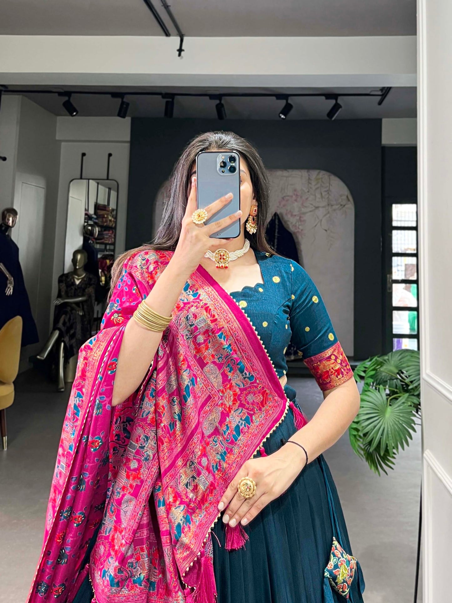 SD Collection Women's Navaratri Trending Designeer Tussar Silk Lehenga Choli Set With Dupatta And Blouse (BLUE)