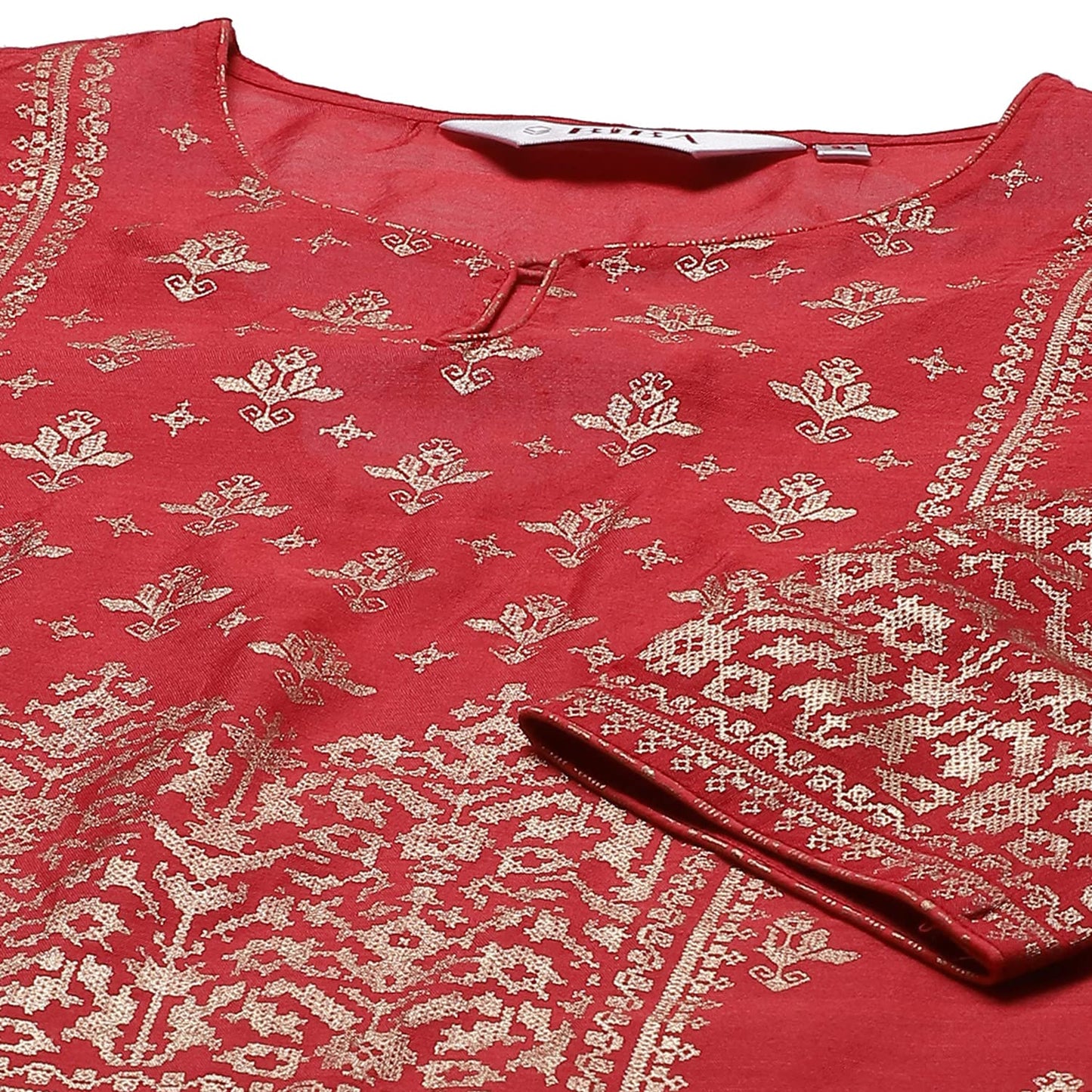 BIBA Women Printed Fitted Polyester Salwar Kurta Dupatta(Skddurgotsa7567_Red_34)