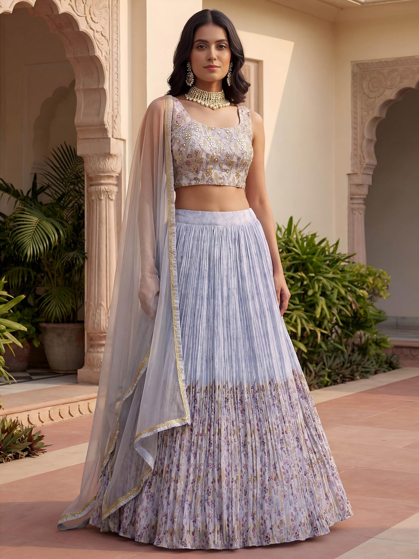 Zeel Clothing Digital Print Mirror Hand Work Georgette Lehenga Choli with Dupatta (5100-Blue-Women-Stylish-Lehenga-Choli; Free Size)