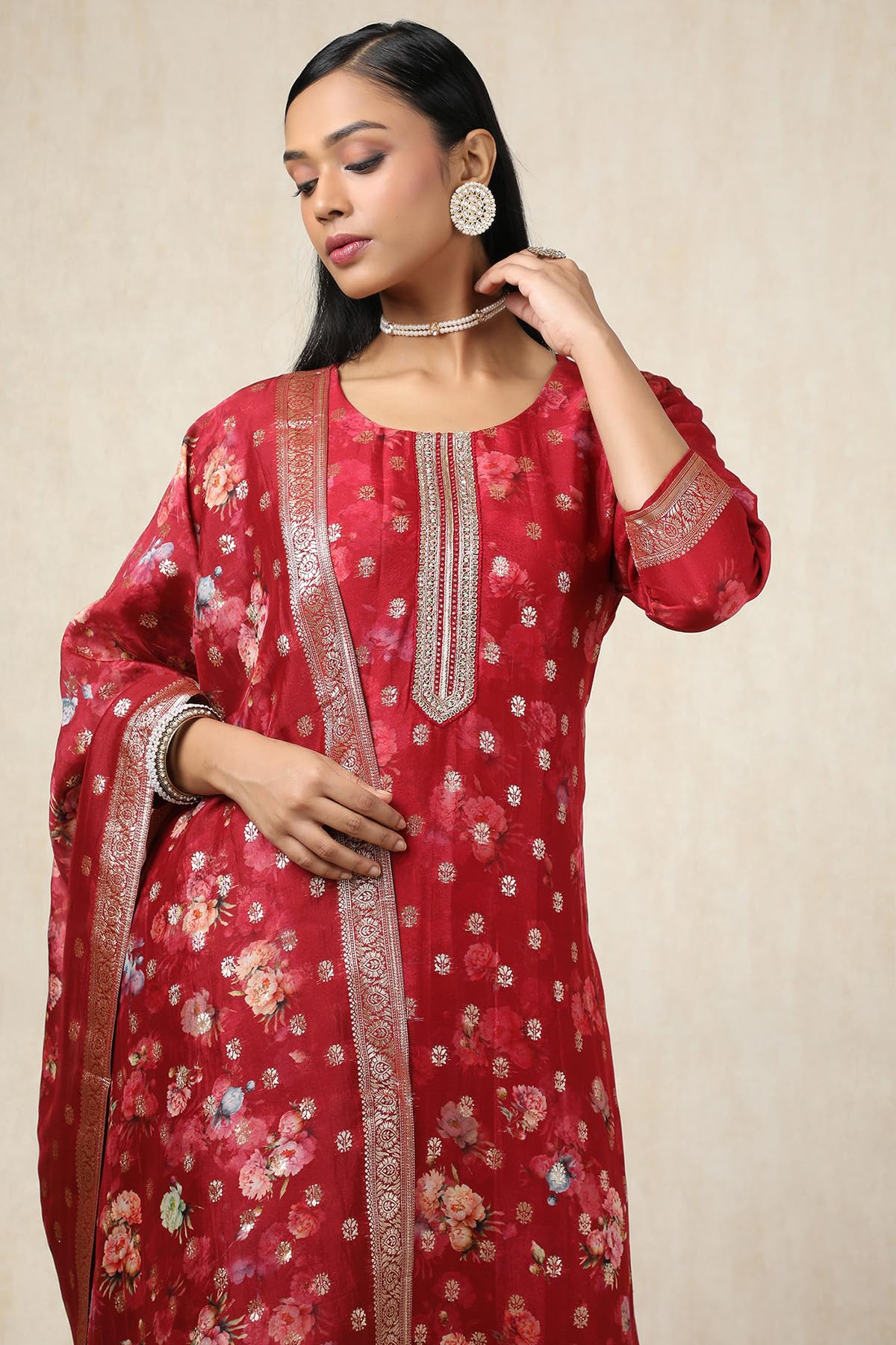 Soch Women's Brocade Salwar Suit Set (EWS5CD21719_Red