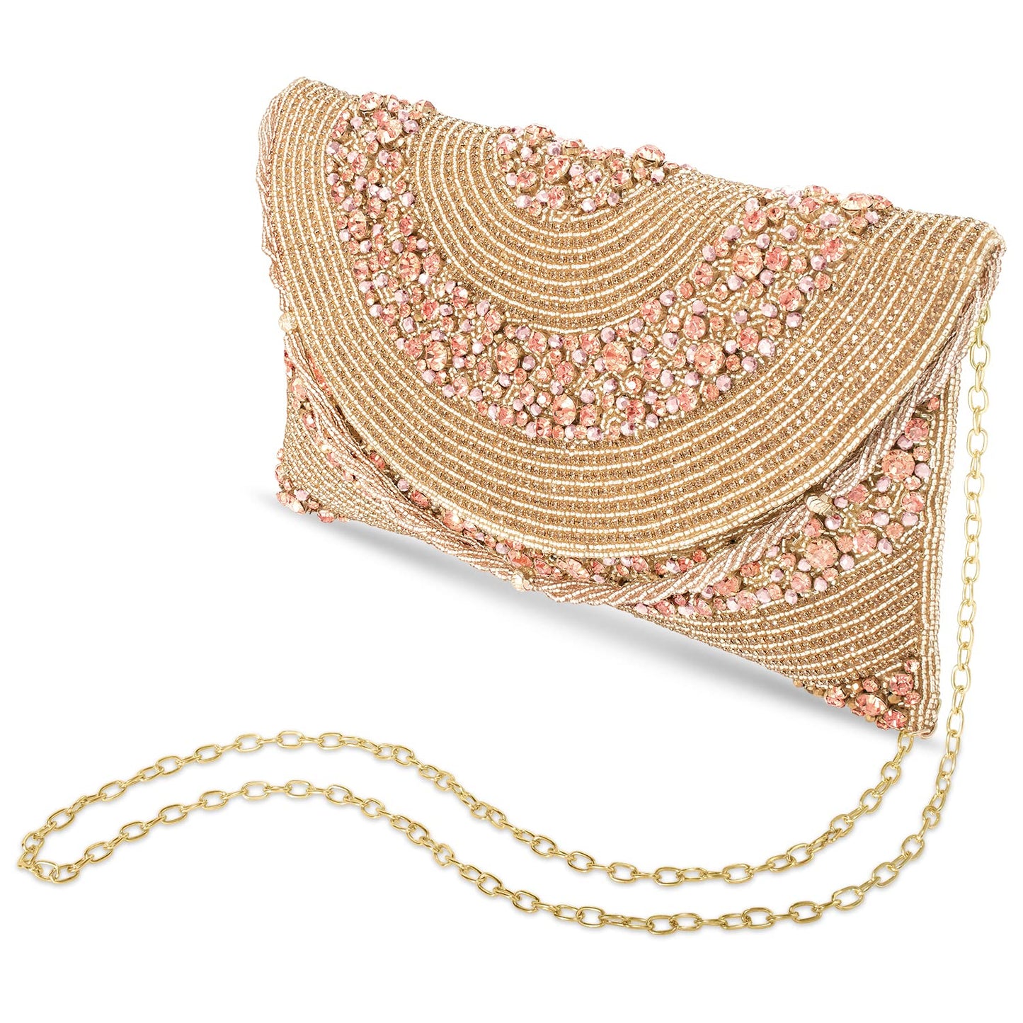 Peora Clutch Women's Purse Bridal Bag For Casual Detachable Strap Evening Sling Bag (Rose Gold)-C72C