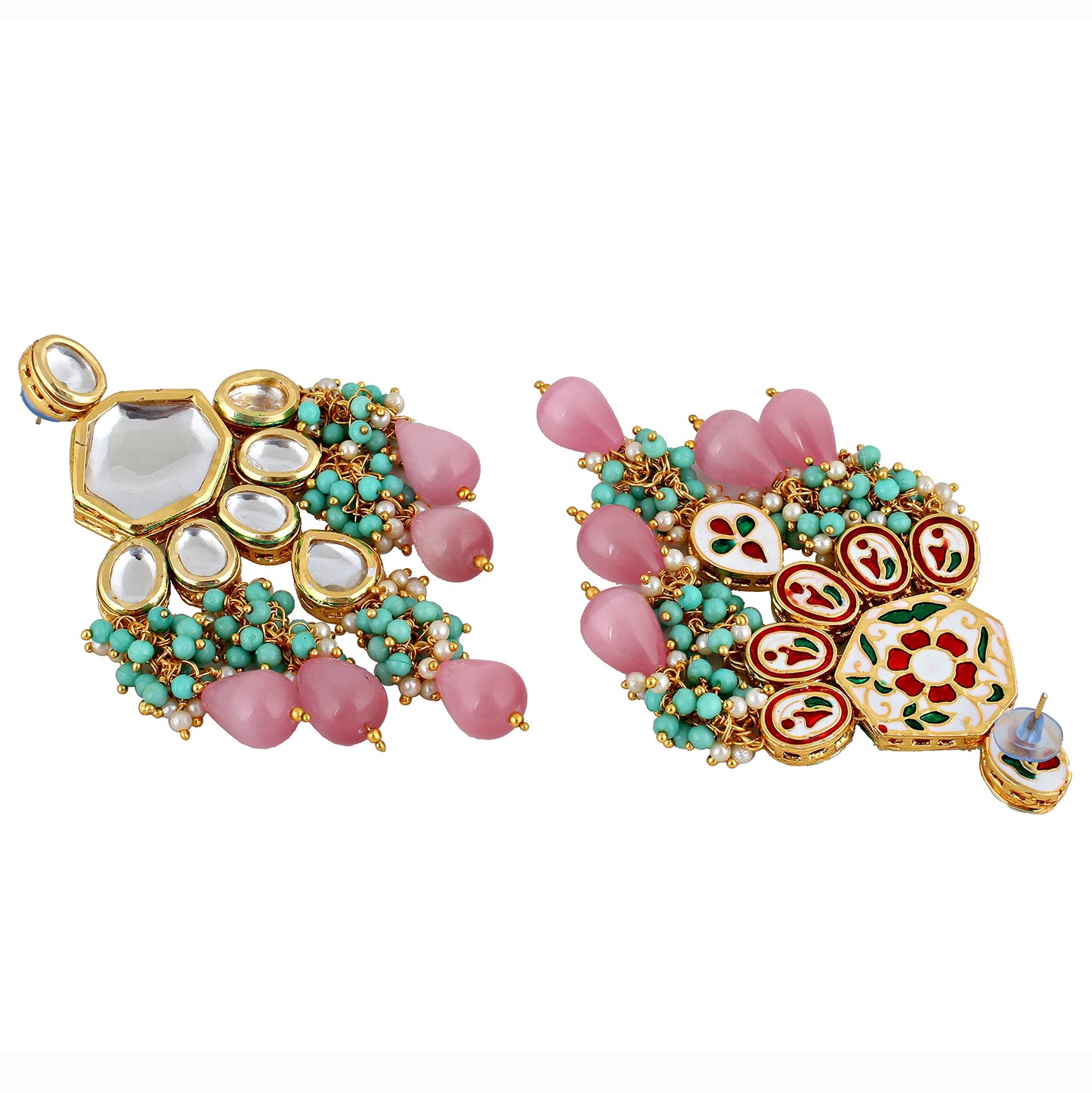 Lucky Jewellery Meenakari 18K Gold plated Multi color Uncut dibbi Kundan Combo Necklace Set