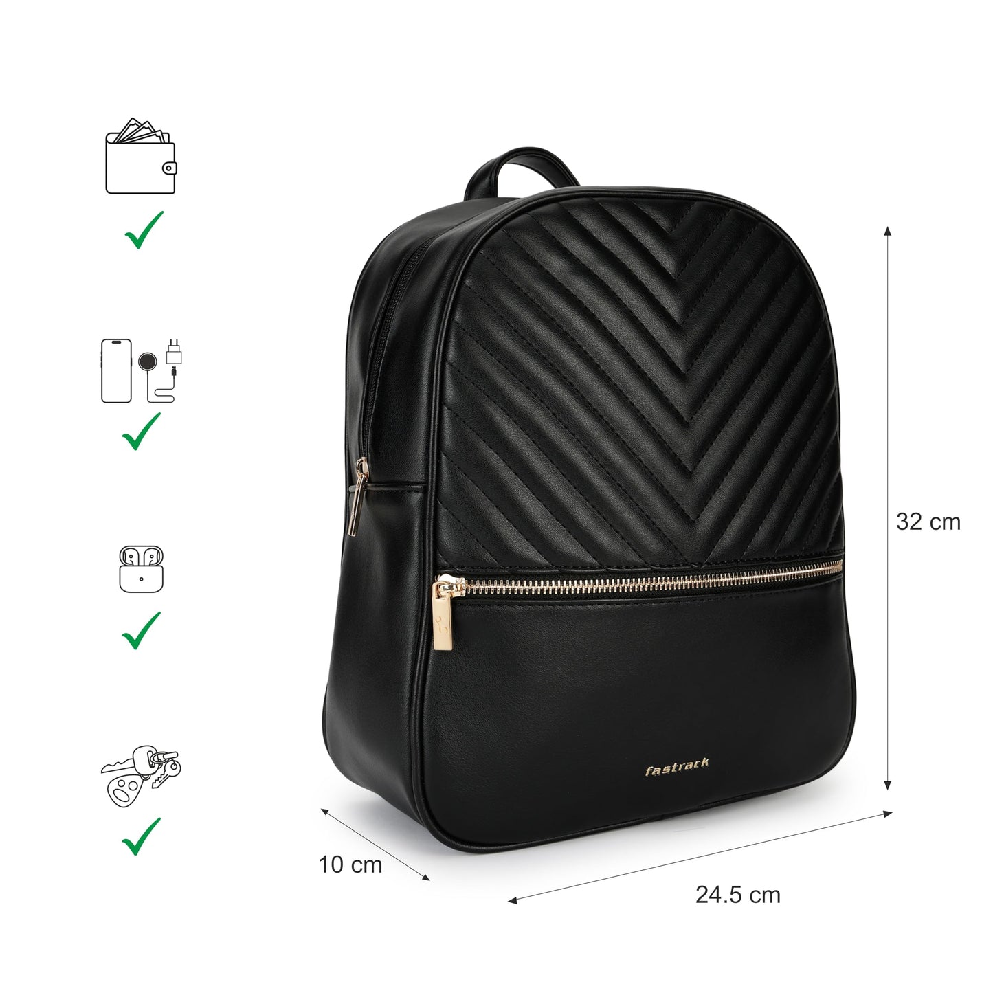 Quilted Faux Leather Backpack for Women | Minimalist Everyday Bag with Zipper Closure, Inner Organizer Pockets & Padded Straps | Stylish Black Backpack for College, Travel & Daily Use