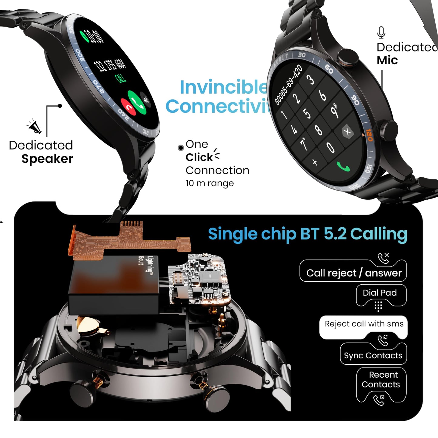 GOBOULT Newly Launched Crown R Pro Smart Watch 1.43''HD AMOLED, BT Calling, Working Crown, Zinc Alloy Frame, 600 Nits Brightness, AI Voice Assistant, SpO2 Monitoring, 120+ Sports Mode (Chrome Rig)