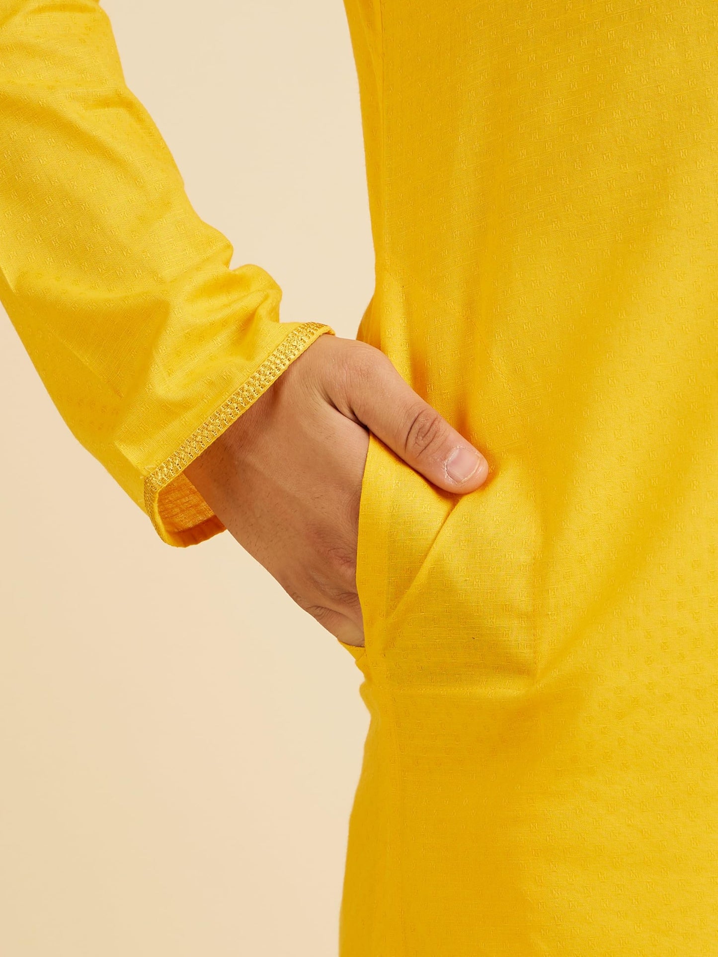 Manyavar Men's Cotton Solid Kurta Churidar Set (Mustard,04XL)